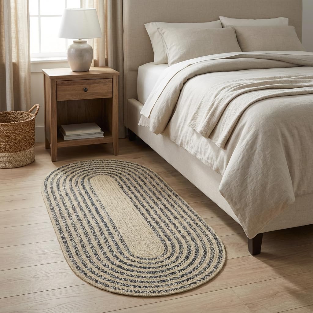 Raleigh Navy Cotton Braided Rug 2' X 4' #shape_Oval
