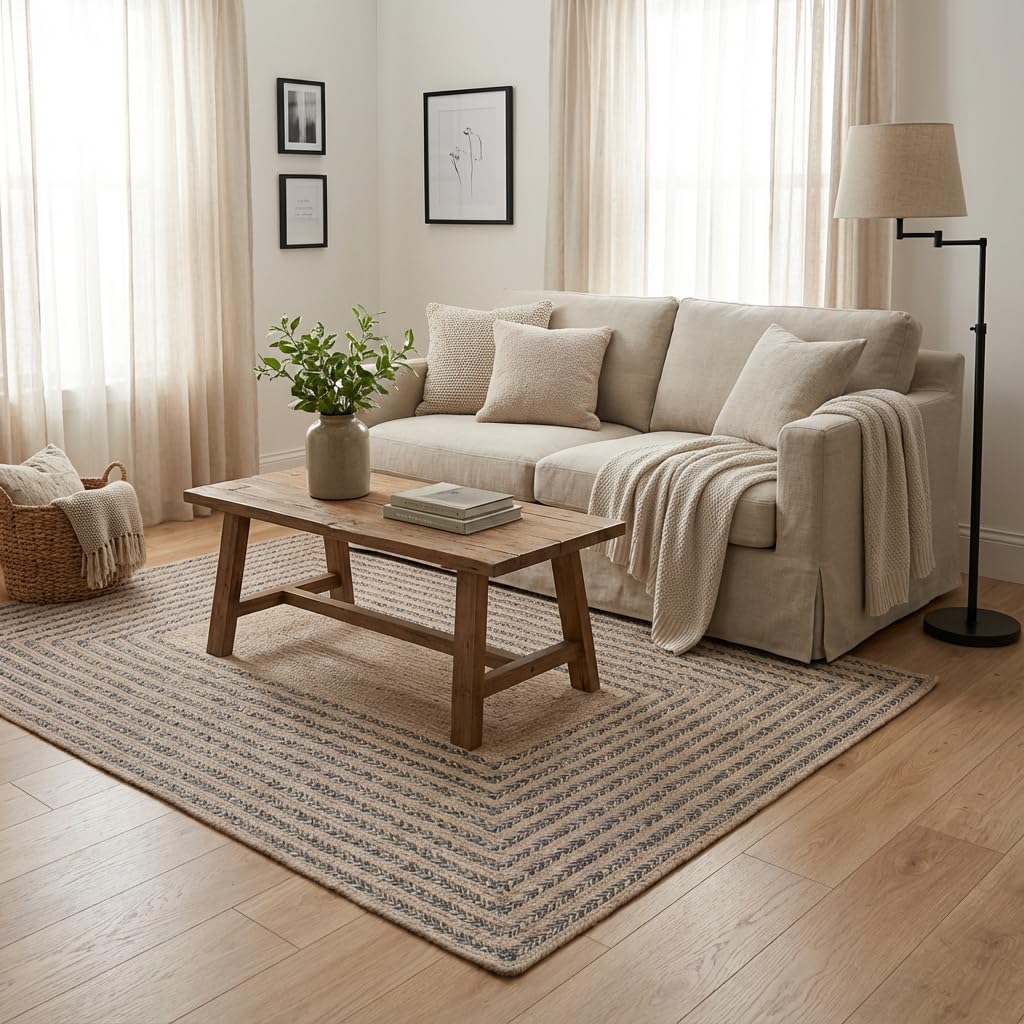 Raleigh Charcoal Cotton Braided Rug 5' x 7' #shape_Rectangle