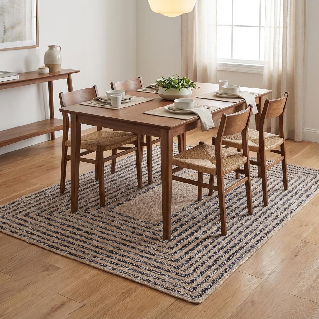 Raleigh Navy Cotton Braided Rug 5' x 7' #shape_Rectangle
