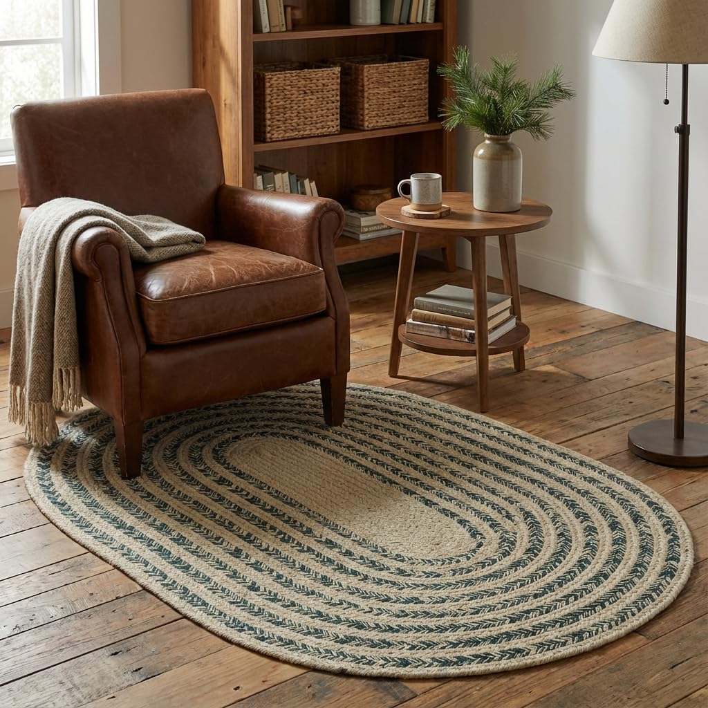 Raleigh Green Cotton Braided Rug 3' X 5' #shape_Oval