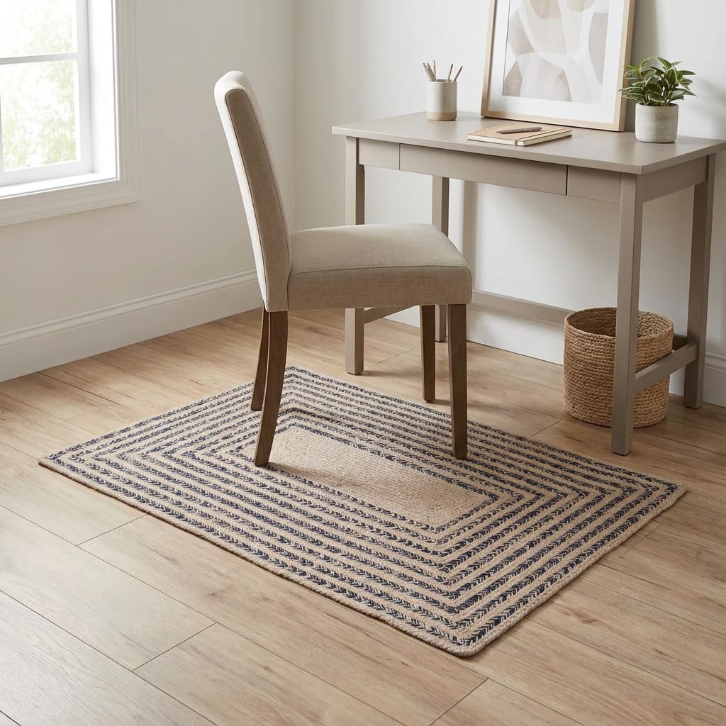 Raleigh Navy Cotton Braided Rug 20" X 30" #shape_Rectangle