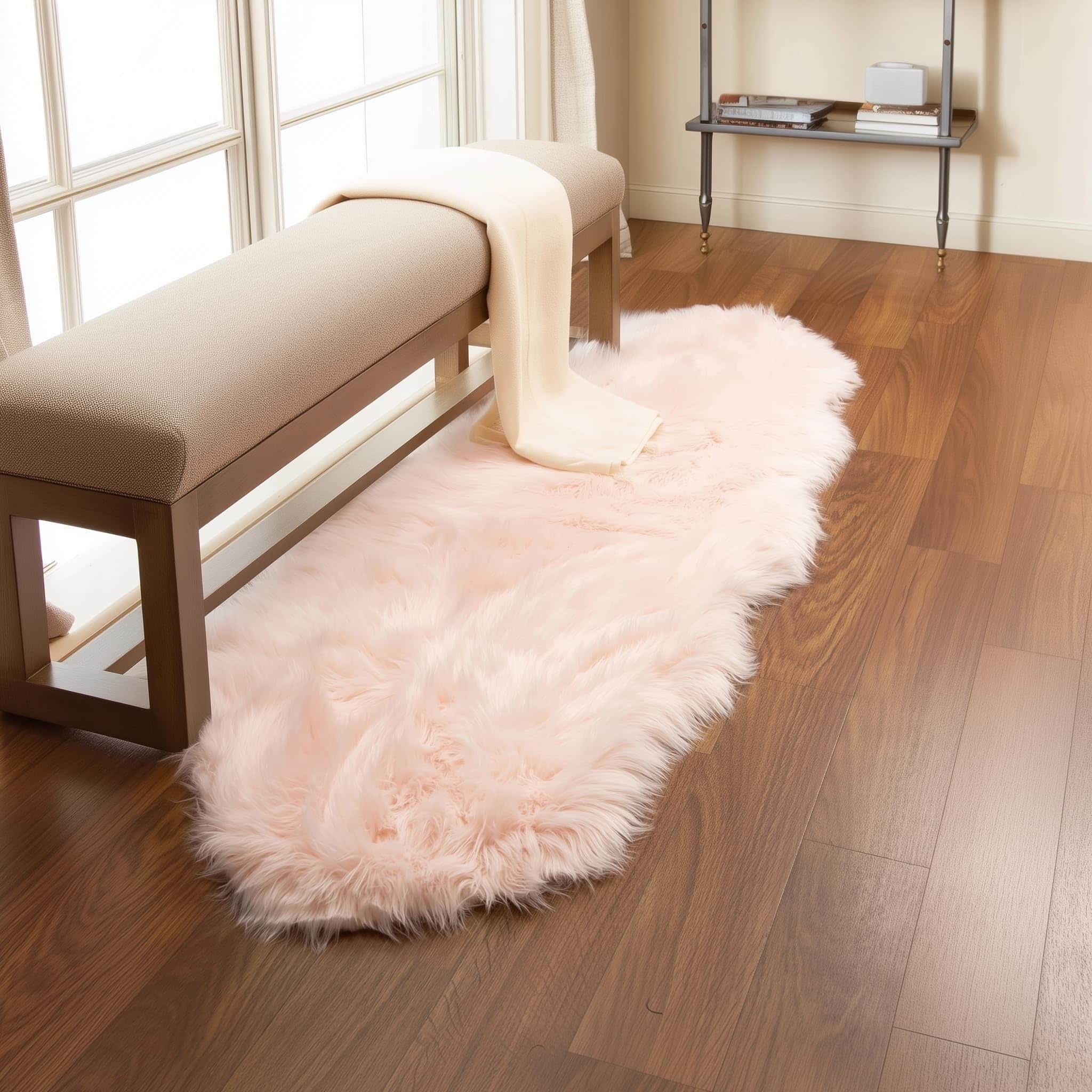 Light Pink Serene Faux Fur Solid Fake Sheepskin Rug