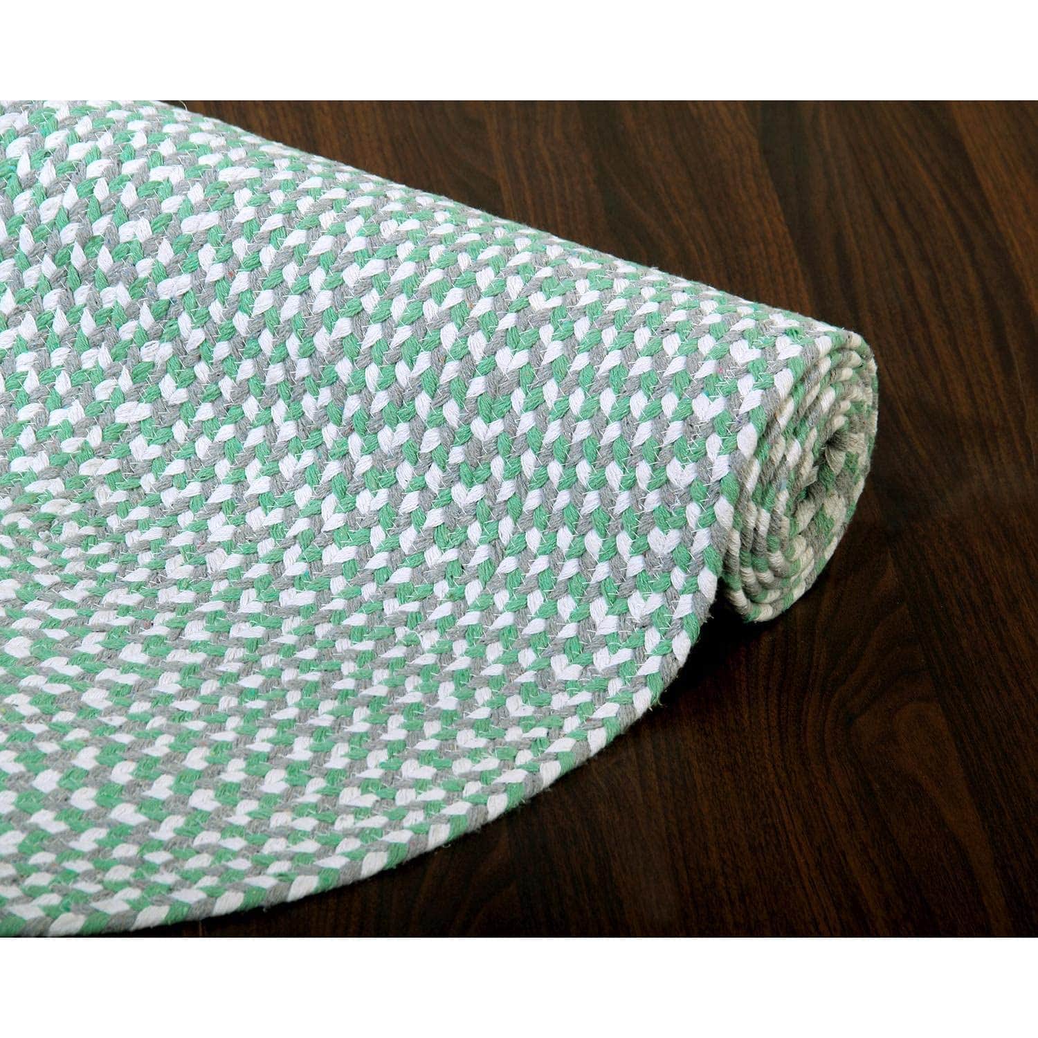 Green, White, Gray Tri-Color Soft Cotton Braided Rug