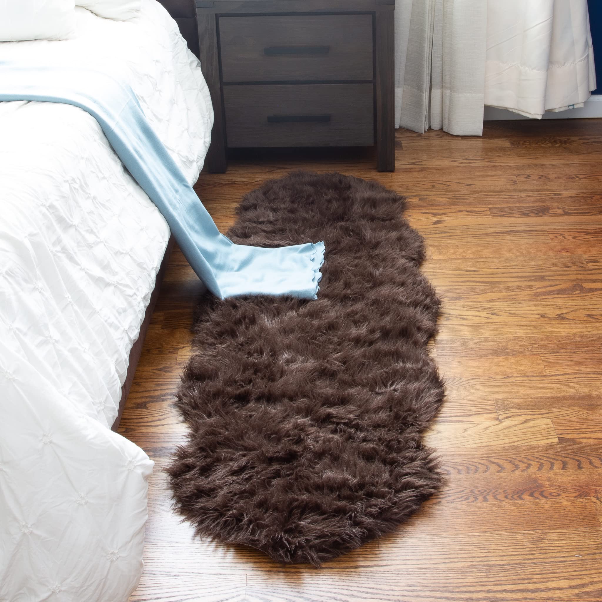 Dark Brown Serene Faux Fur Solid Fake Sheepskin Rug