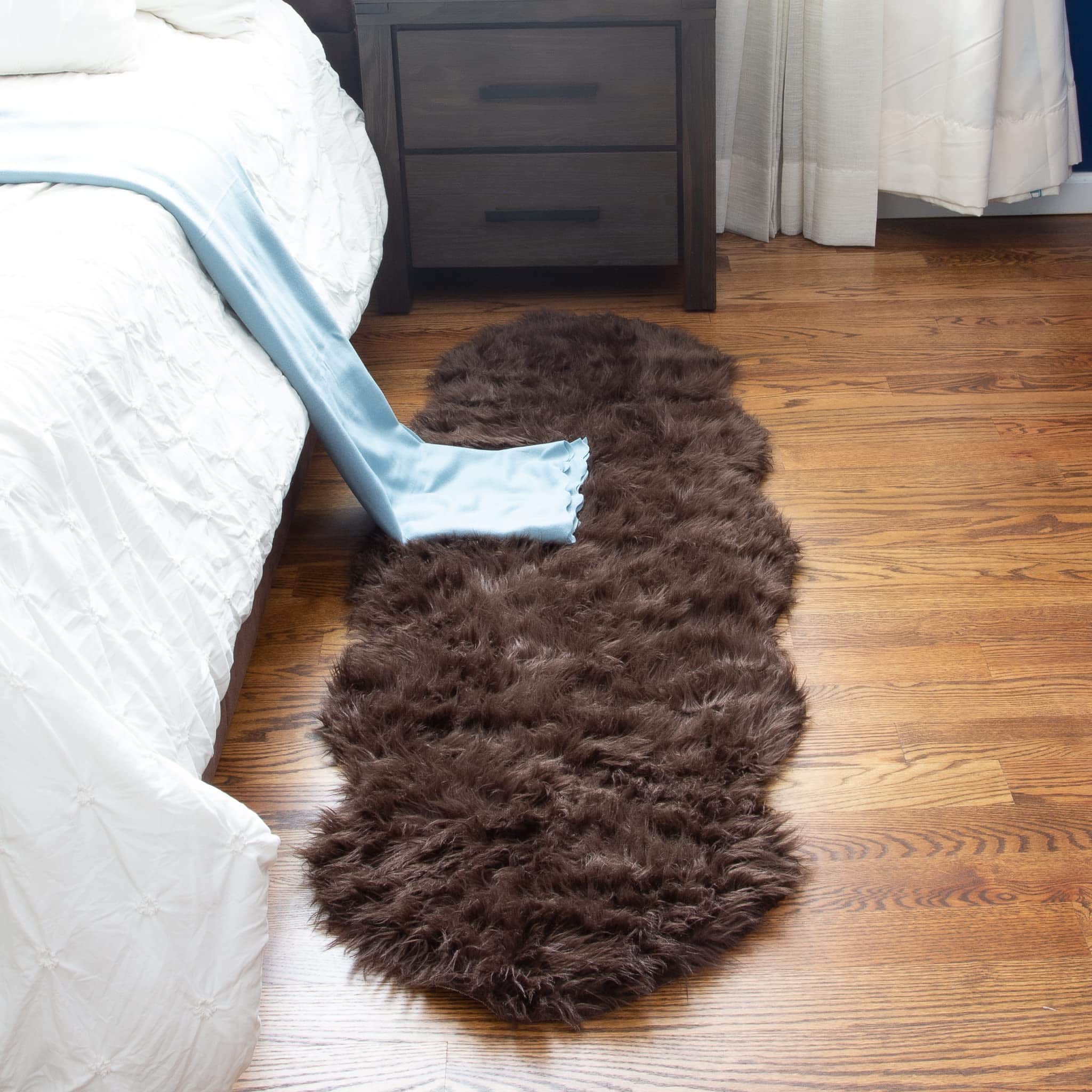 Dark Brown Serene Faux Fur Solid Fake Sheepskin Rug