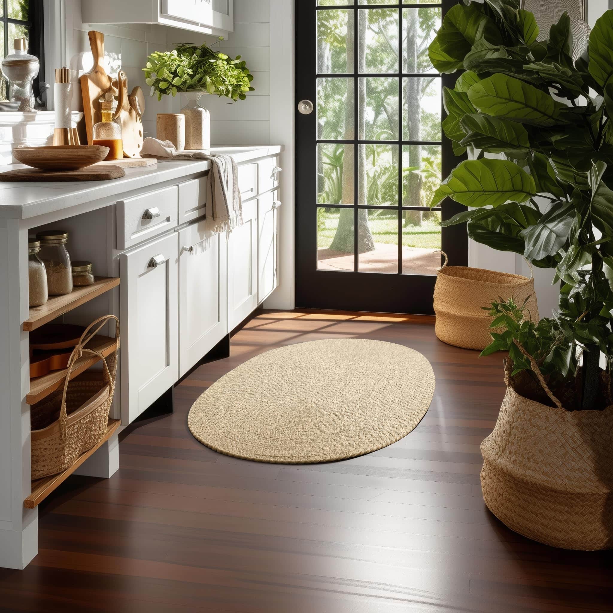 Beige Braided Rug - Reversible Solid Constrution - Indoor Outdoor