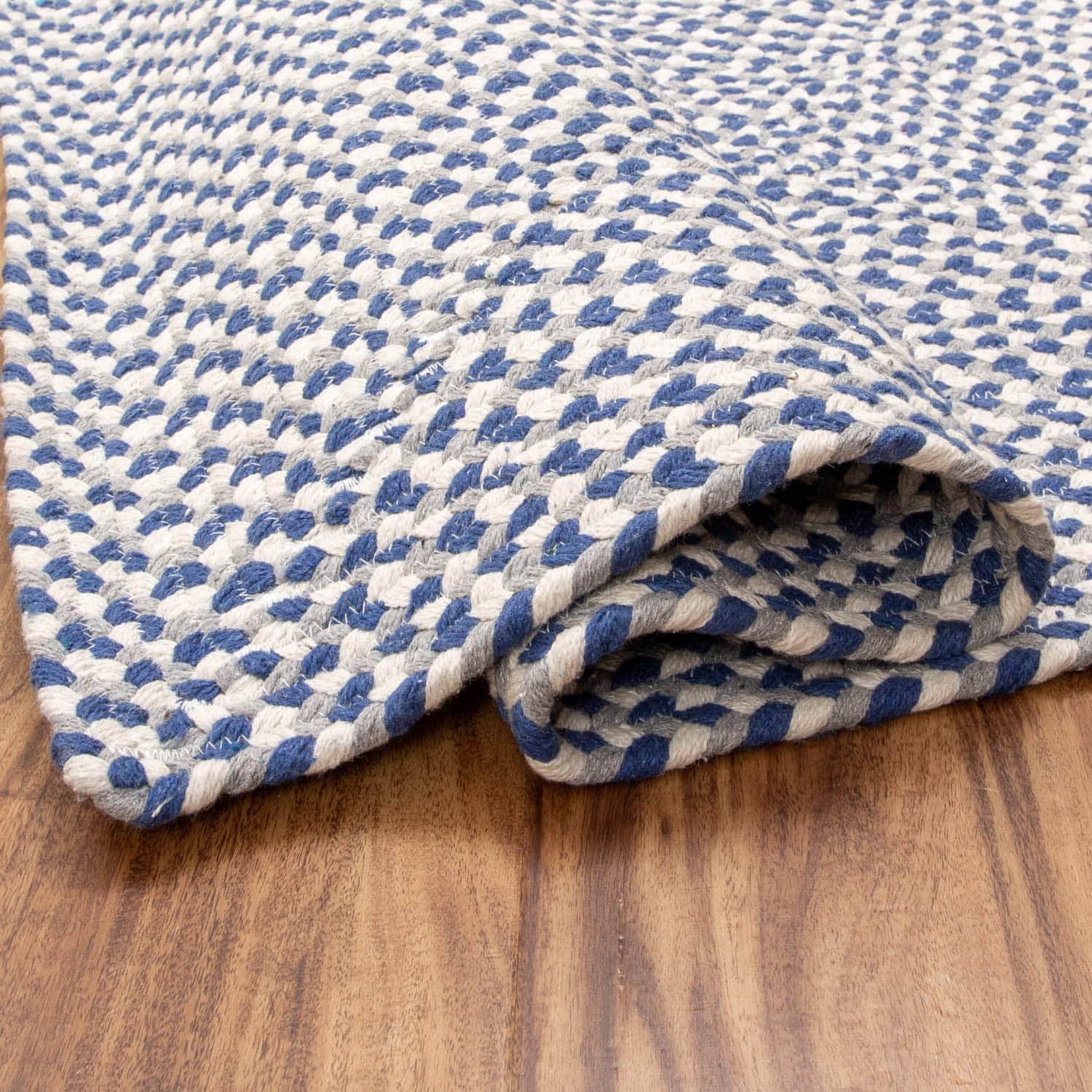 Blue, White, Gray Tri-Color Soft Cotton Braided Rug