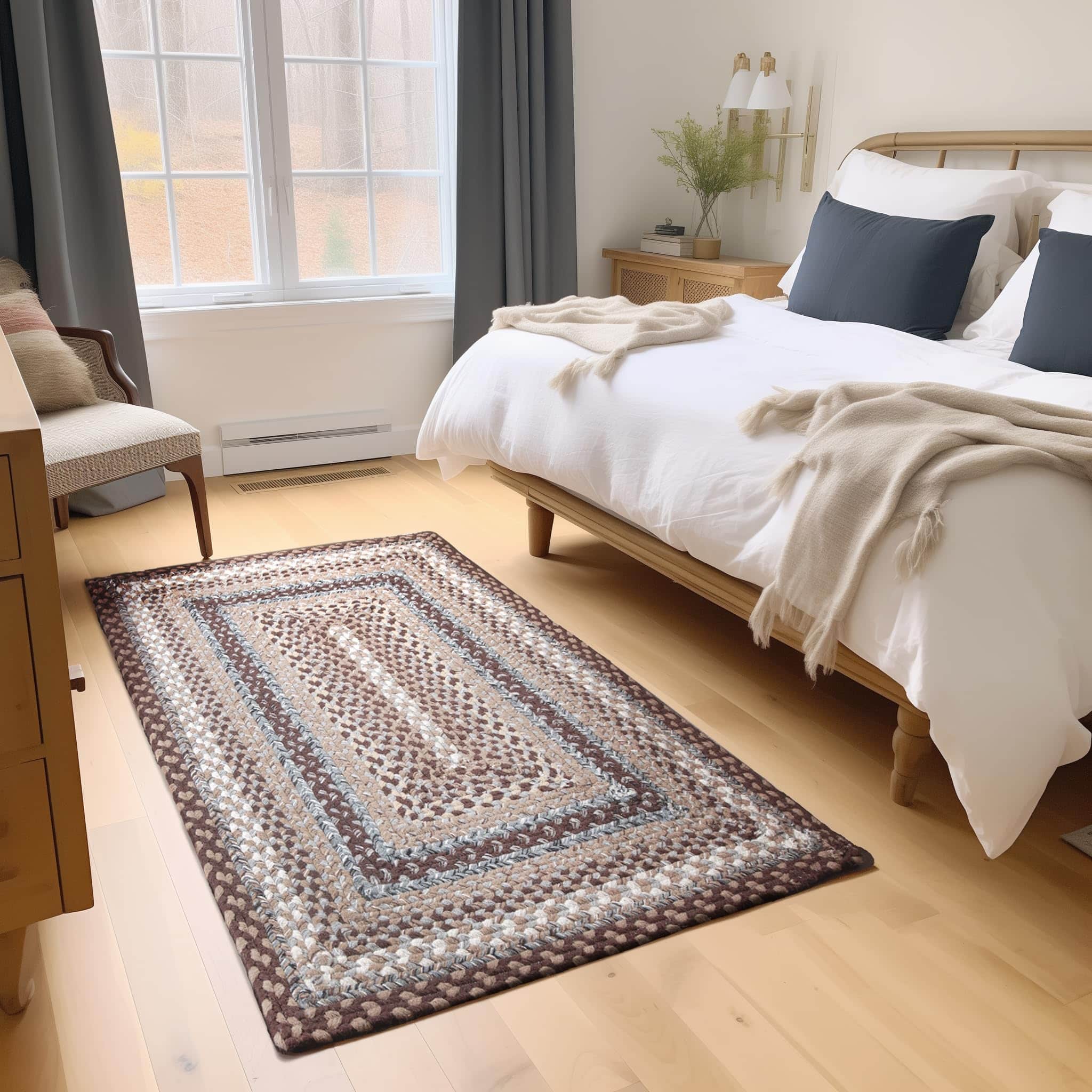 Brown, Slate Braided Rug - Soft Cotton Bordered Area Rug for Rustic Farmhouses