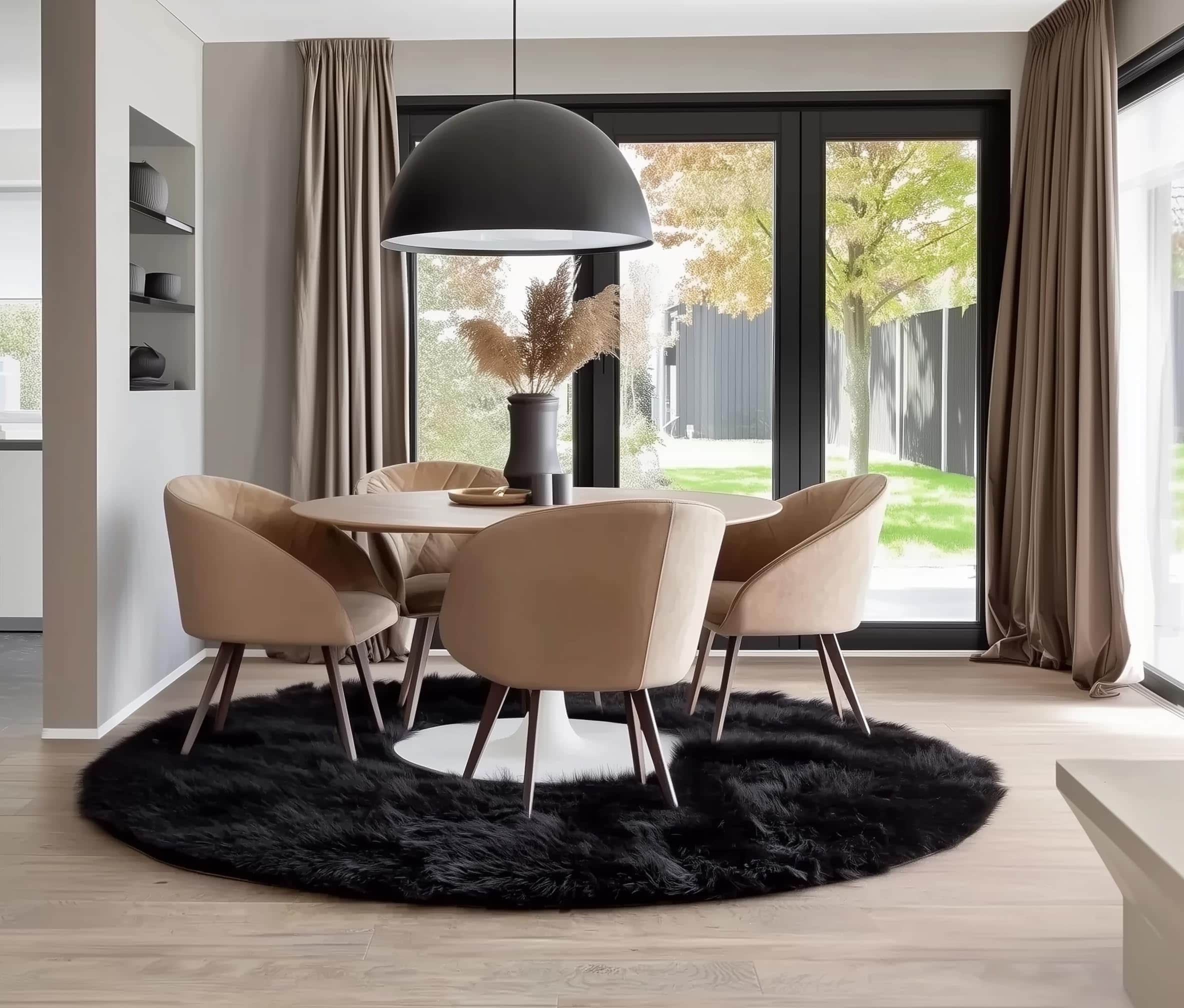 Black Serene Faux Fur Solid Fake Sheepskin Rug