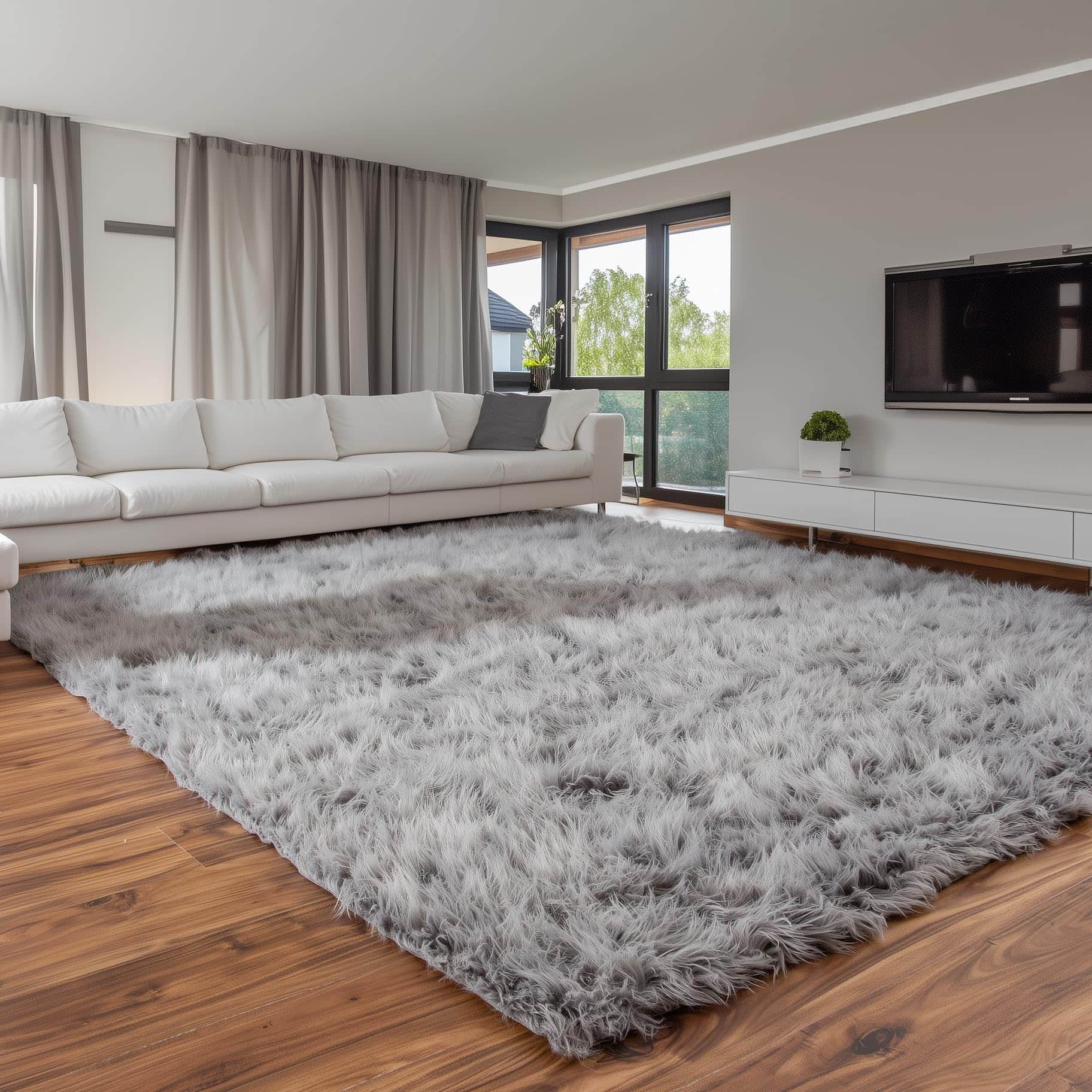 Gray Serene Faux Fur Solid Fake Sheepskin Rug