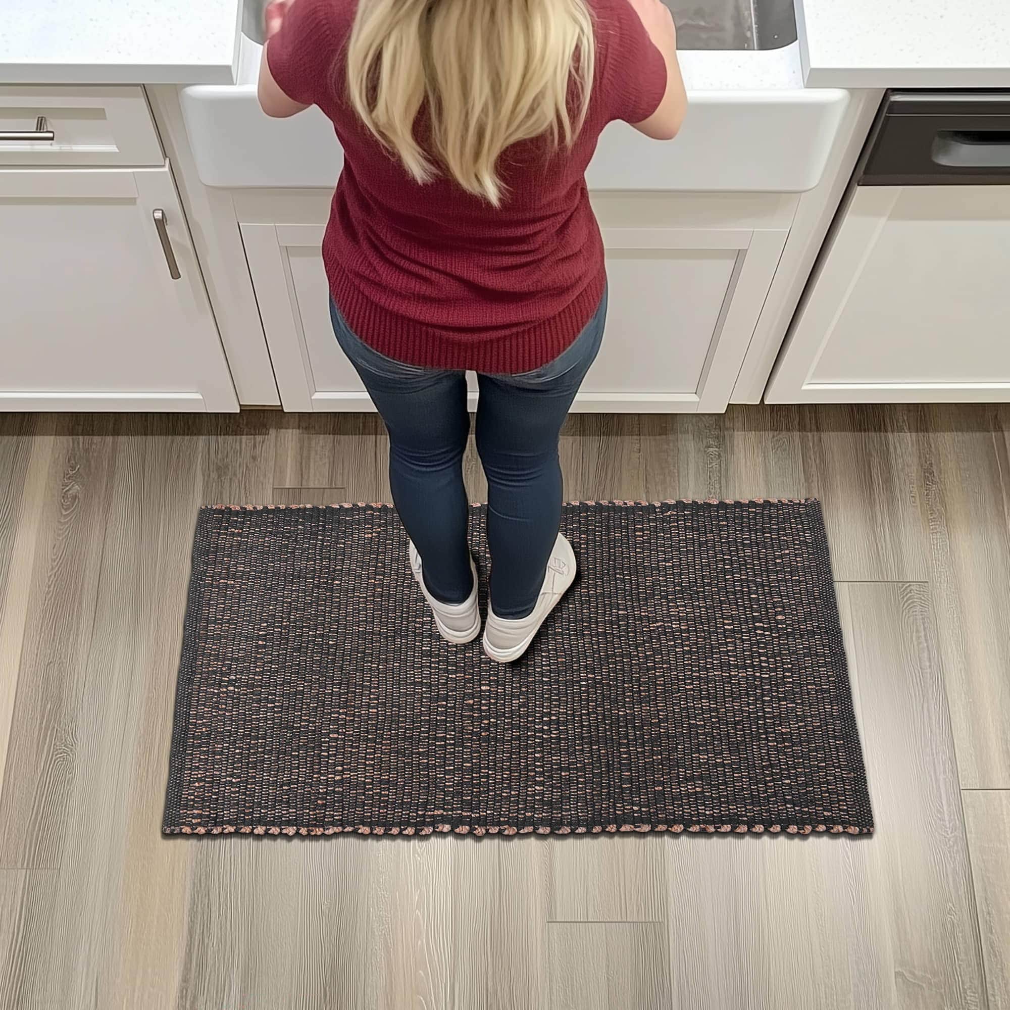 Charcoal Gray Jute & Cotton Woven Rug - Simple Farmhouse Reversible Rug