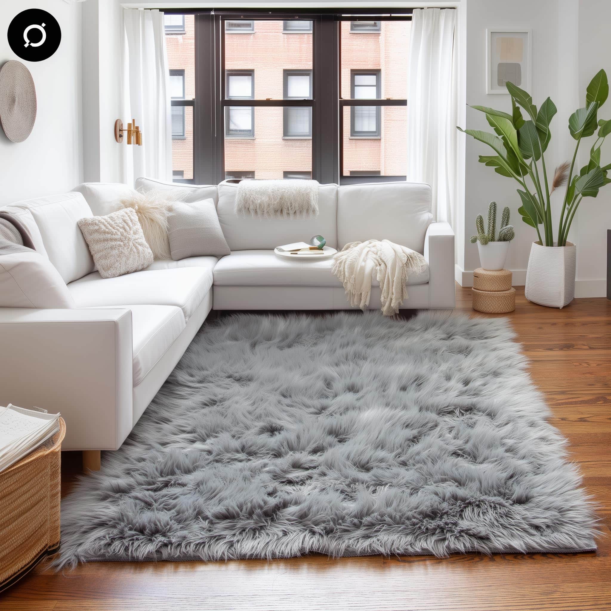 Gray Serene Faux Fur Solid Fake Sheepskin Rug