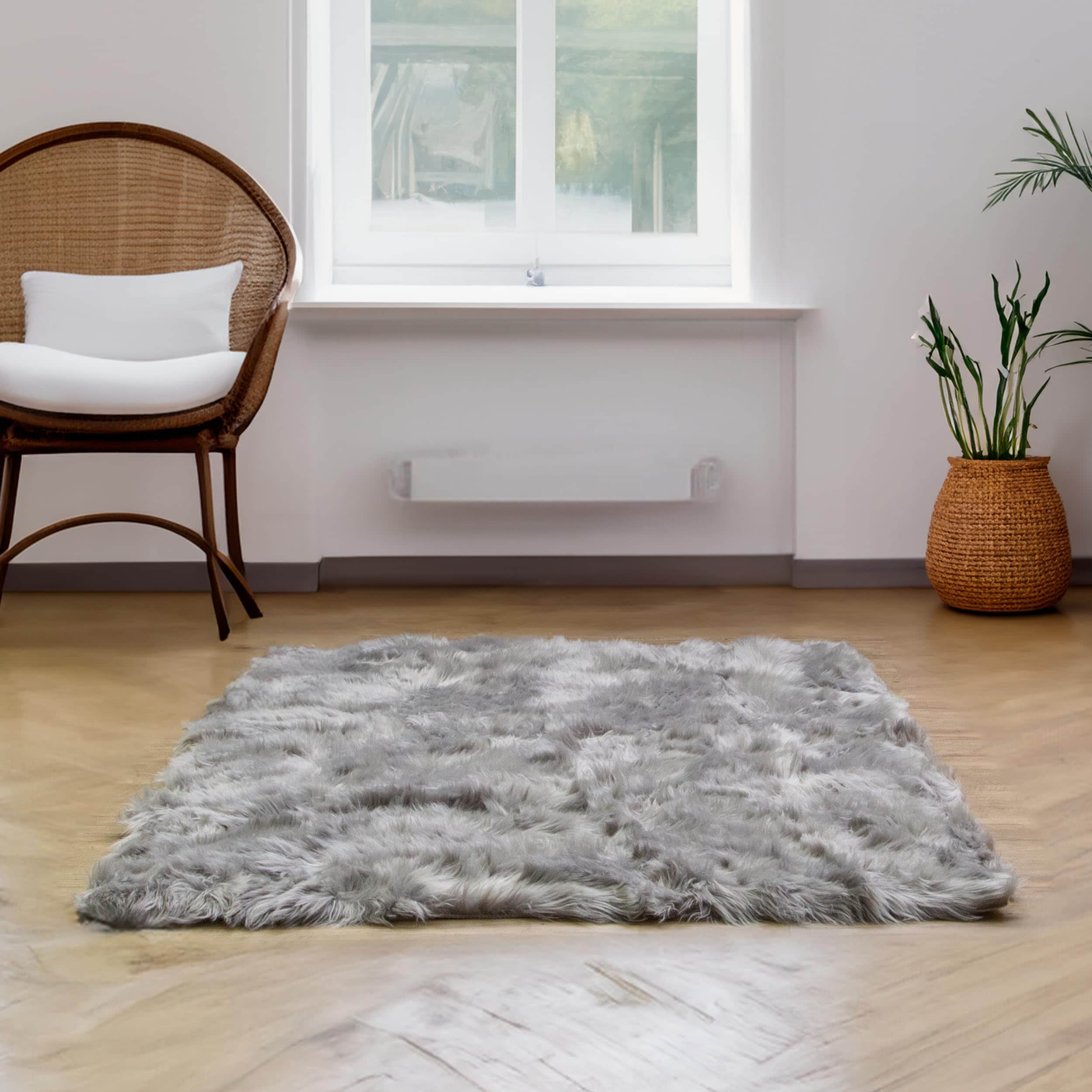 Gray Serene Faux Fur Solid Fake Sheepskin Rug