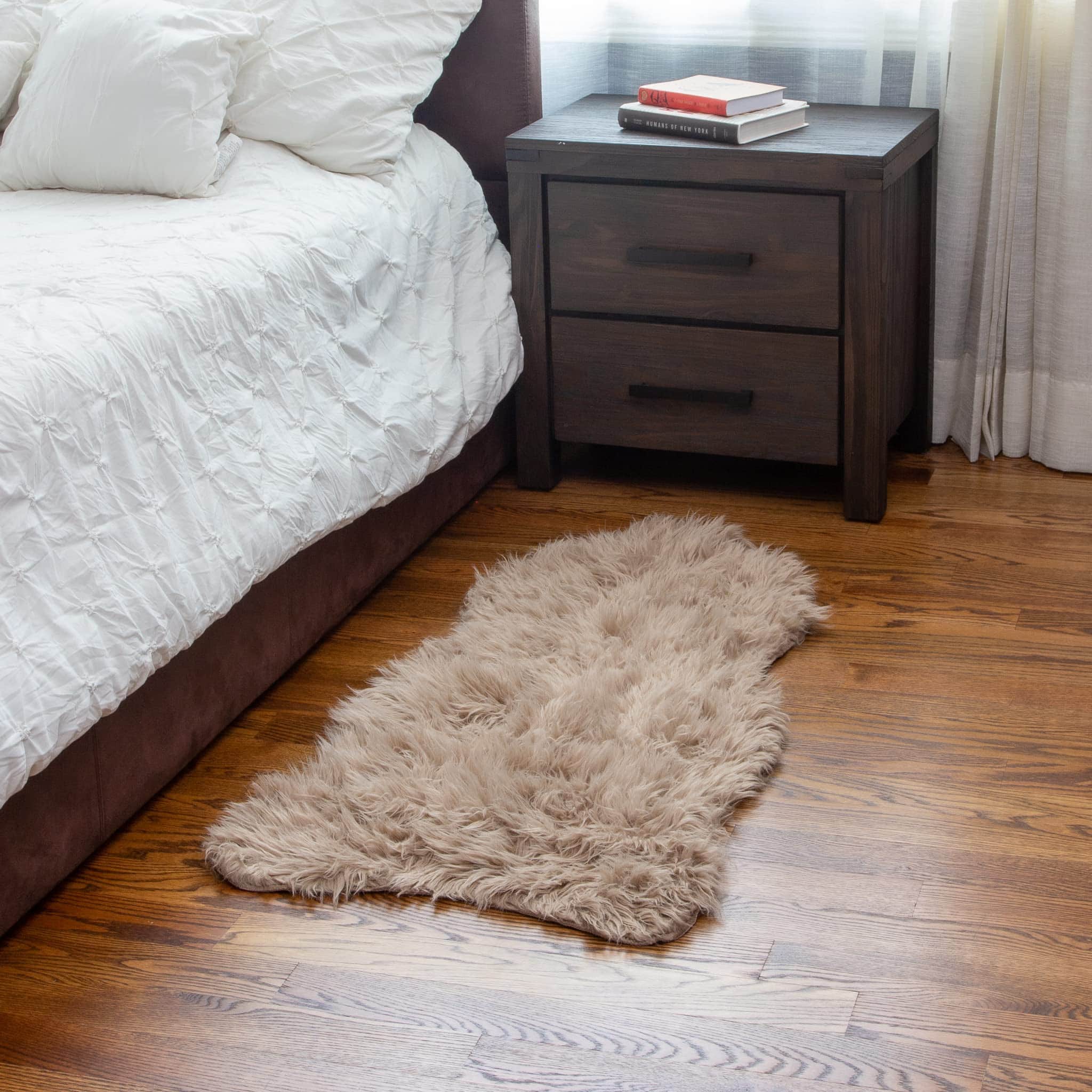Light Brown Serene Faux Fur Solid Fake Sheepskin Rug