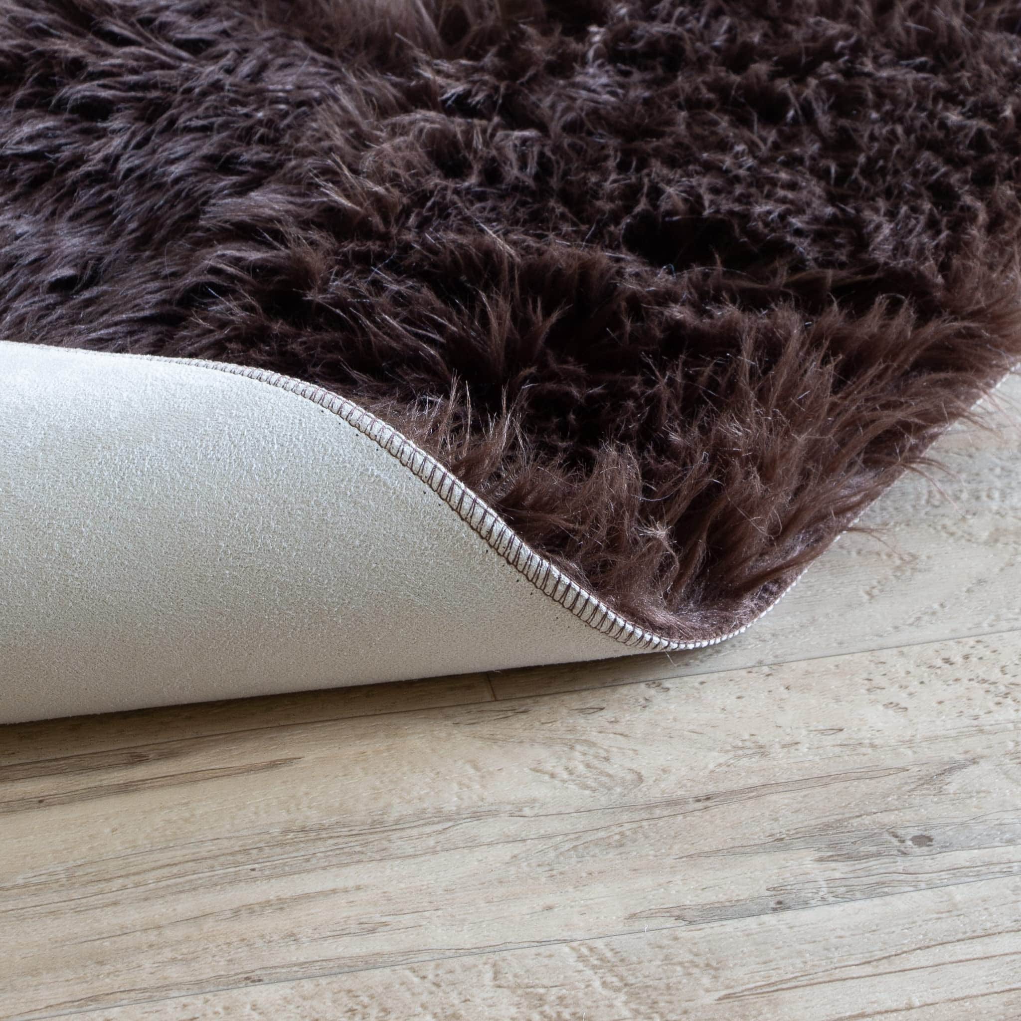 Dark Brown Serene Faux Fur Solid Fake Sheepskin Rug