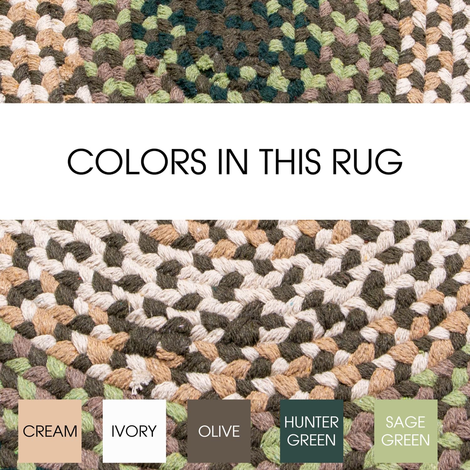 Green Charming Braided Rug for Farmhouse Living Rooms and Bedroom