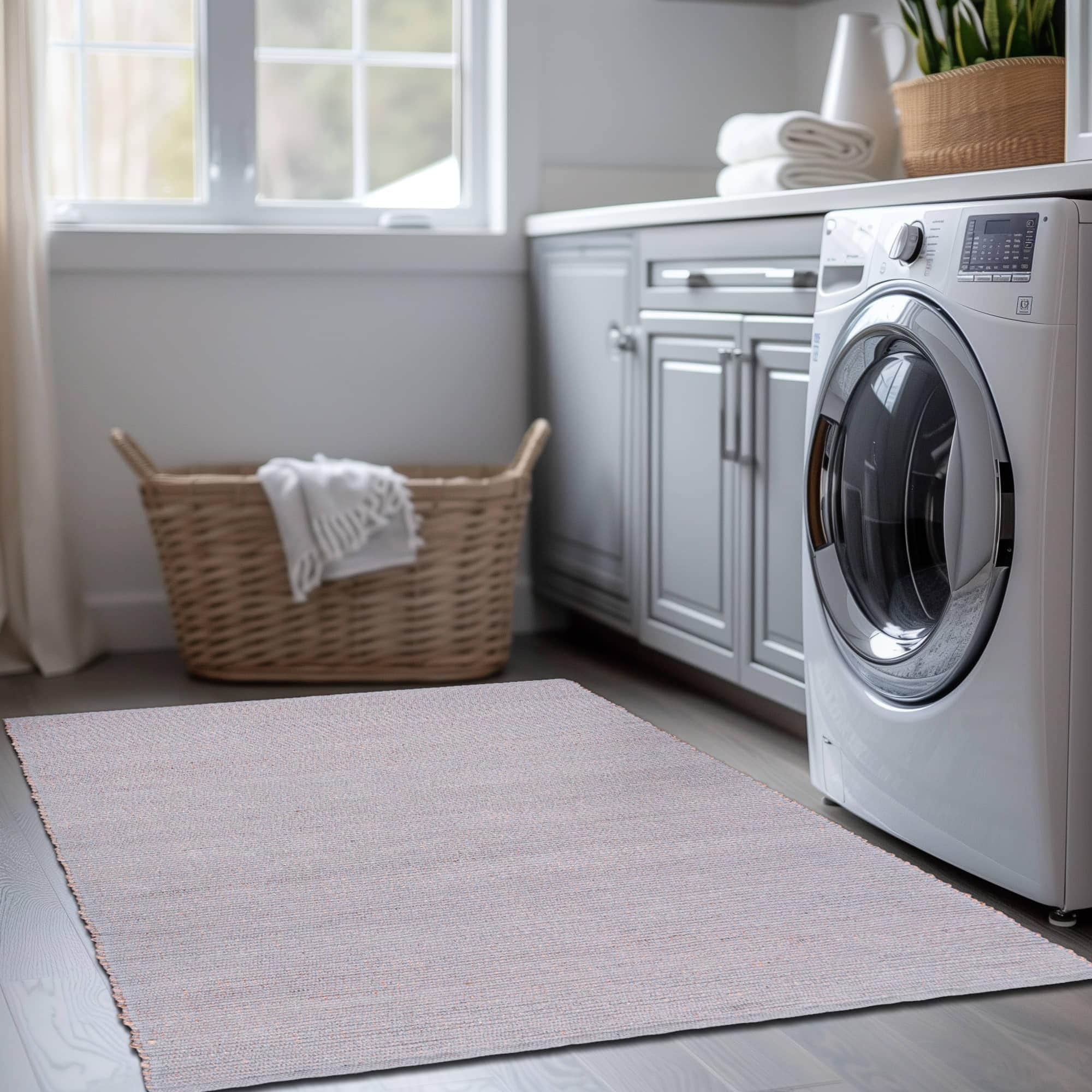 Light Gray Jute & Cotton Woven Rug - Simple Farmhouse Reversible Rug