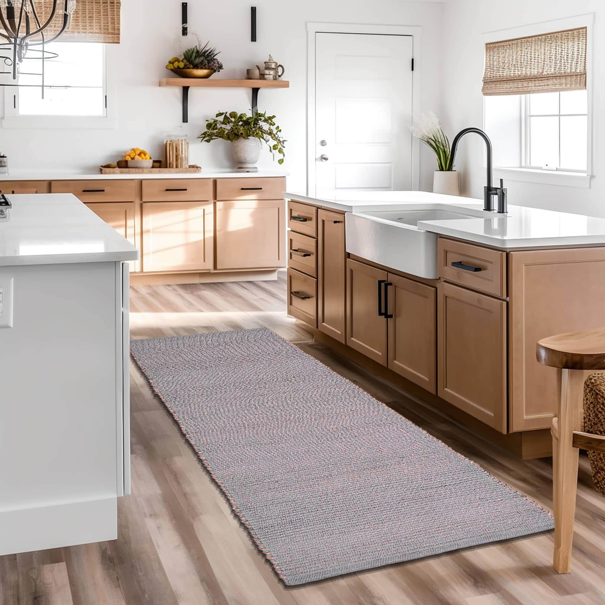 Light Gray Jute & Cotton Woven Rug - Simple Farmhouse Reversible Rug