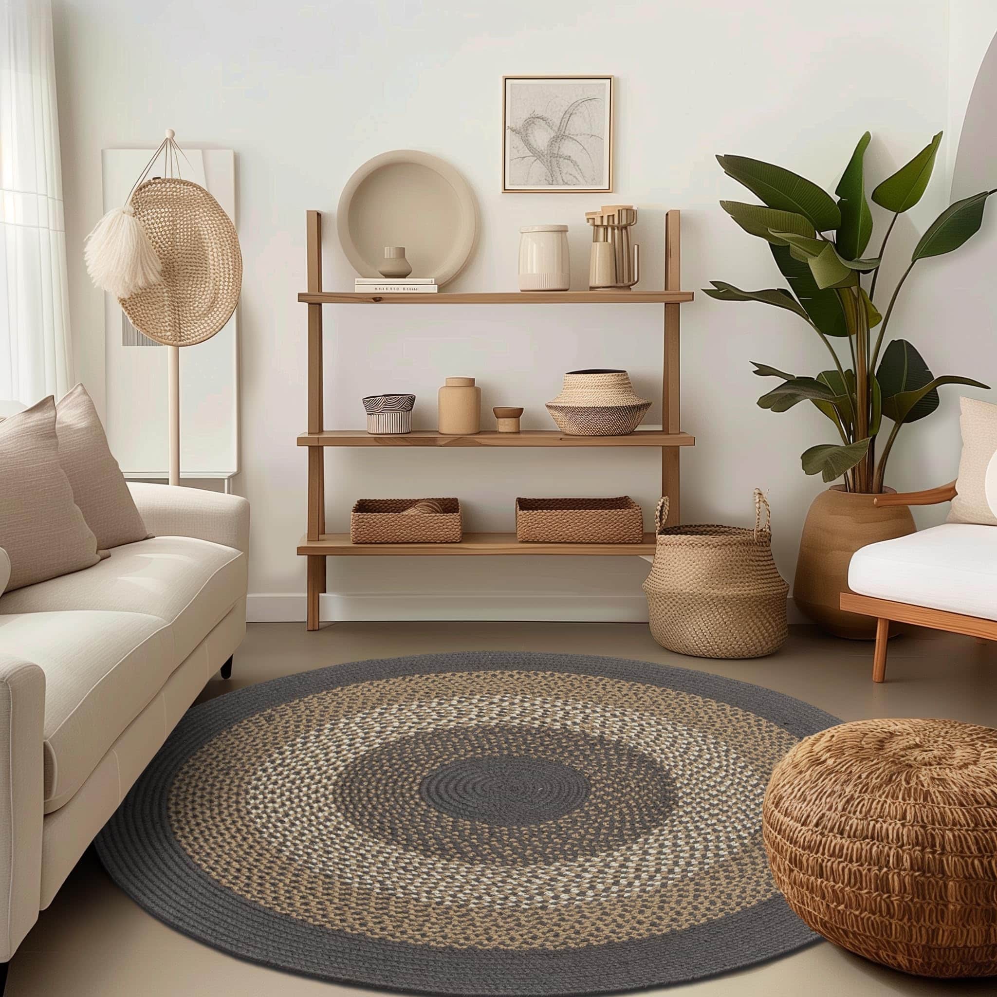 Taupe, Gray Indoor Outdoor Braided Rug for Patios, Porches and Kitchens - Bradford Collection