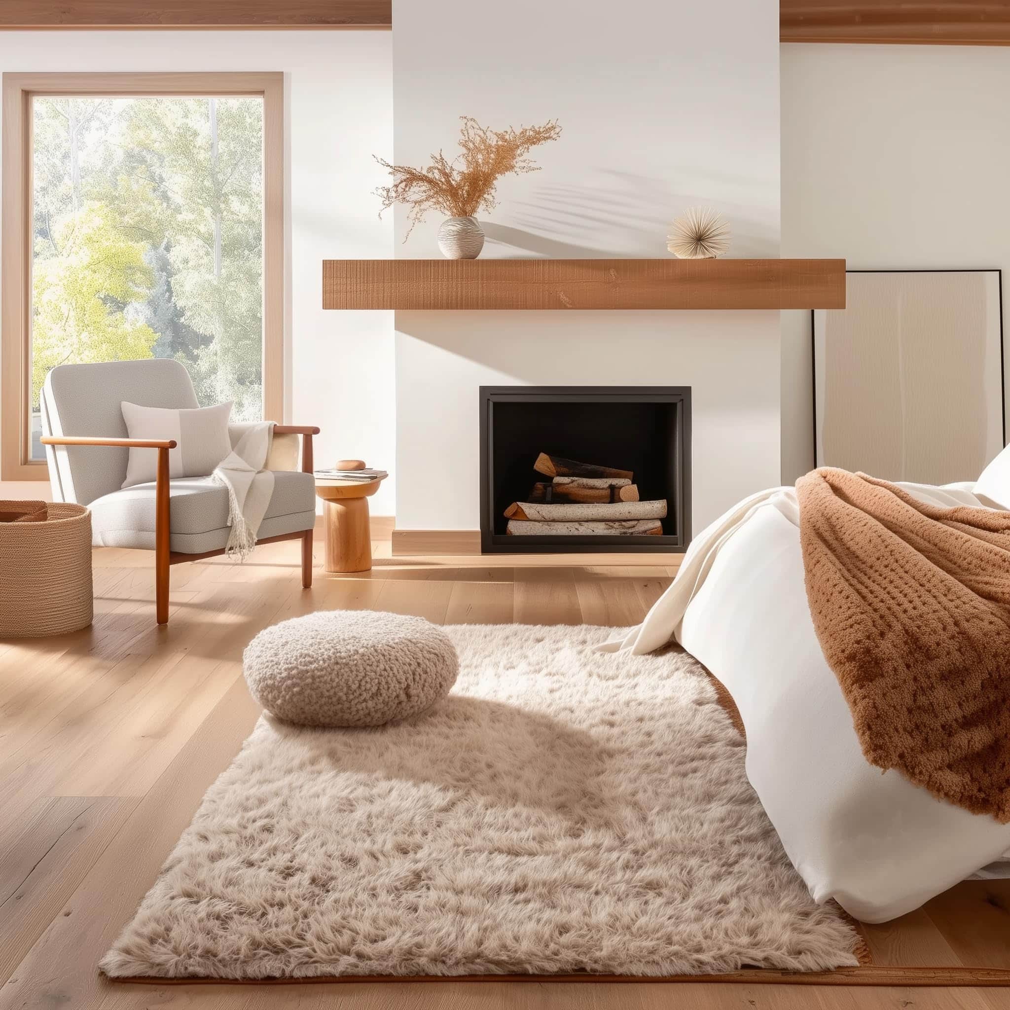 Light Brown Serene Faux Fur Solid Fake Sheepskin Rug