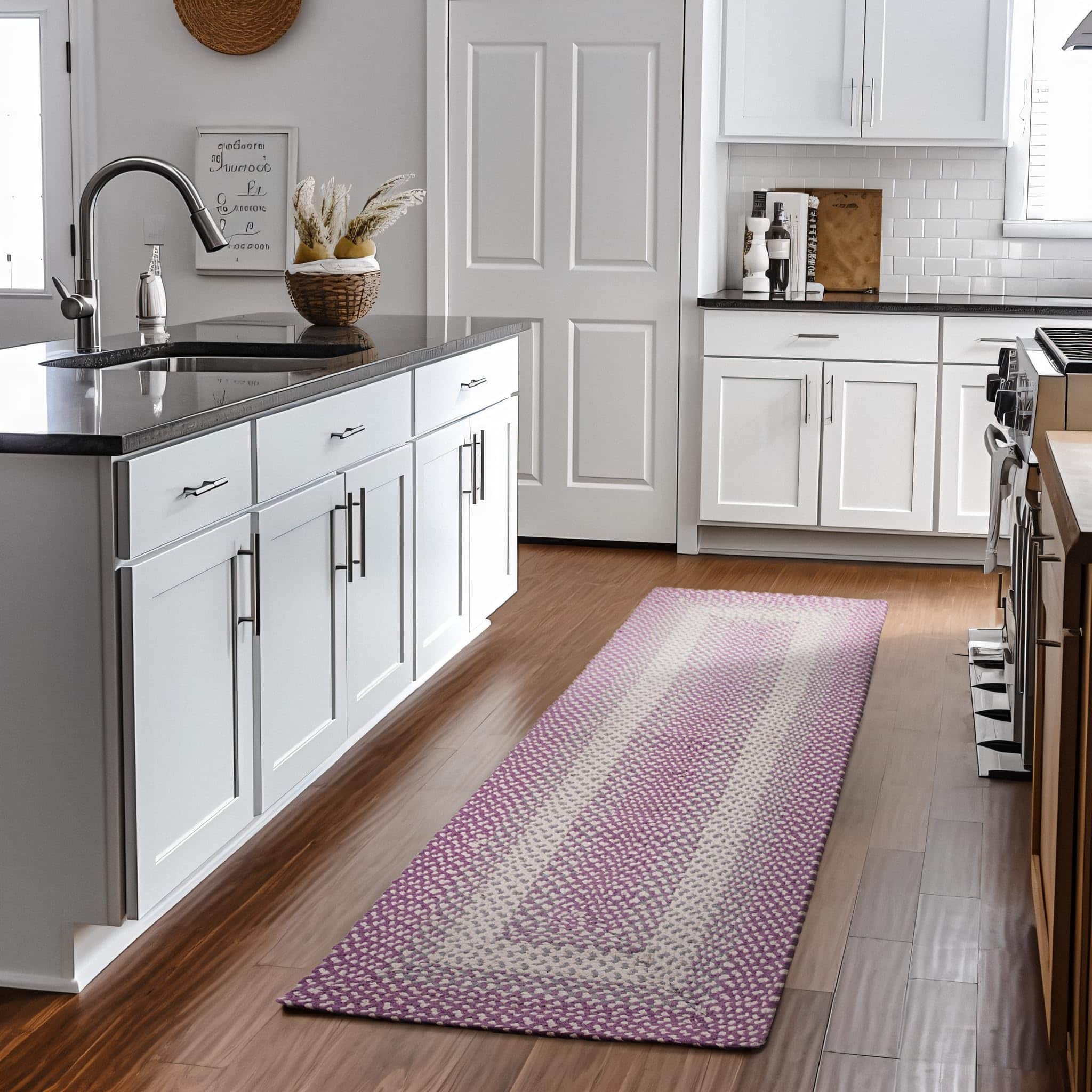 Purple, Gray Braided Rug - Soft Cotton Bordered Area Rug for Kids Rooms & Nursery