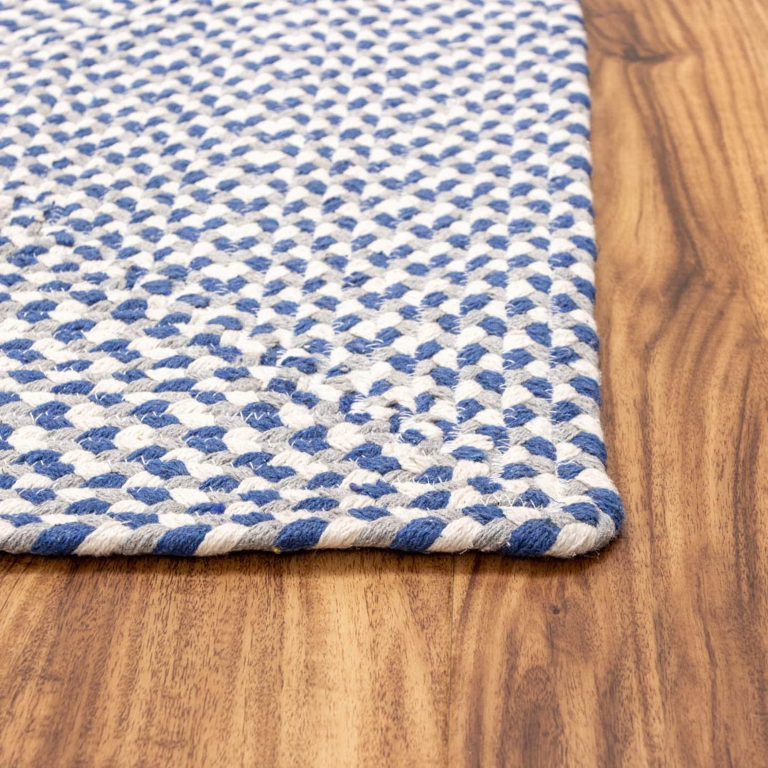 Blue, White, Gray Tri-Color Soft Cotton Braided Rug