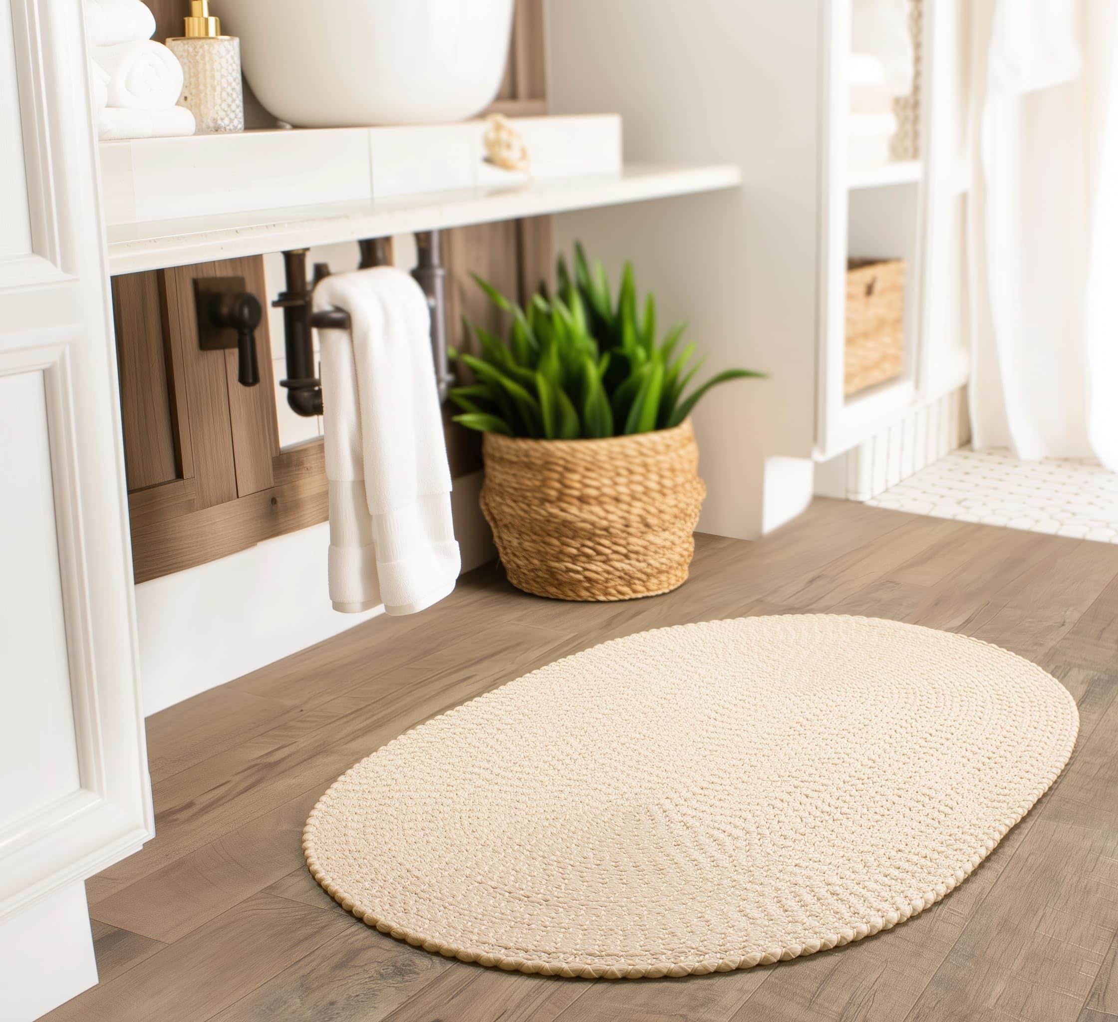 Beige Braided Rug - Reversible Solid Constrution - Indoor Outdoor