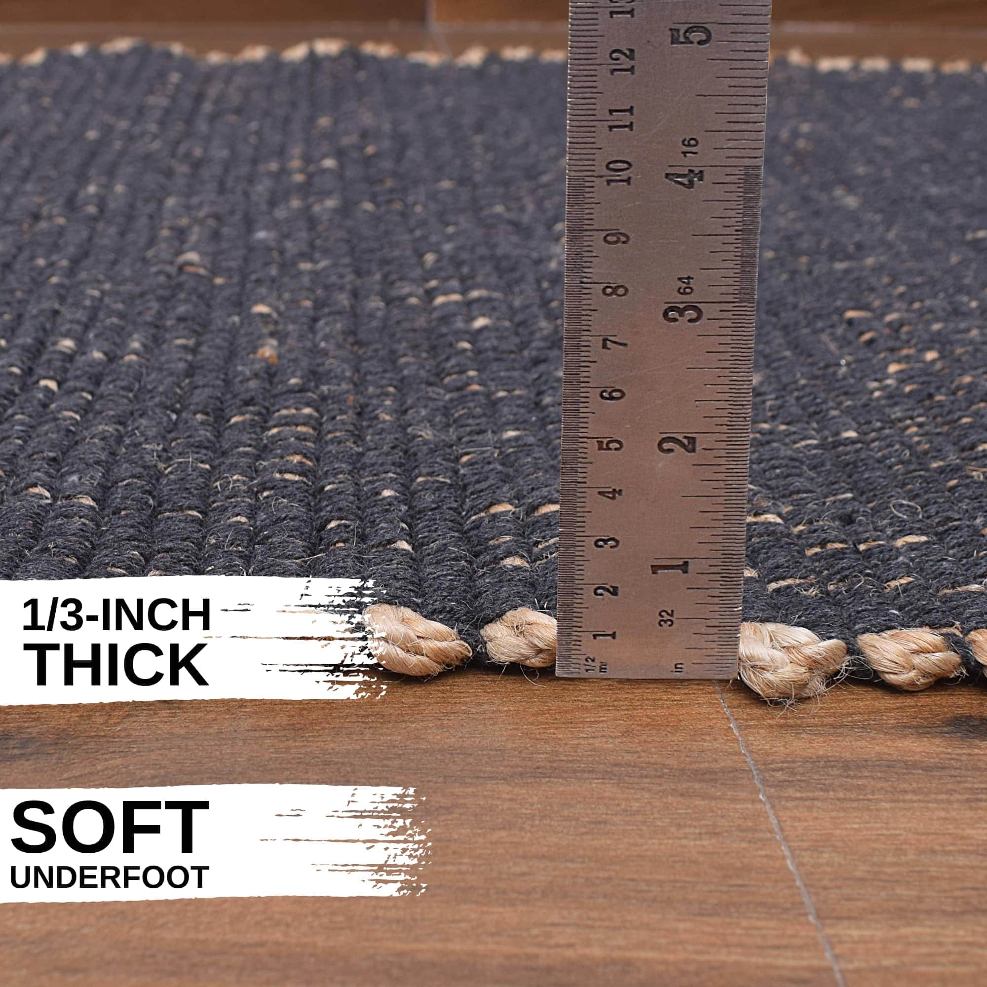 Charcoal Gray Jute & Cotton Woven Rug - Simple Farmhouse Reversible Rug