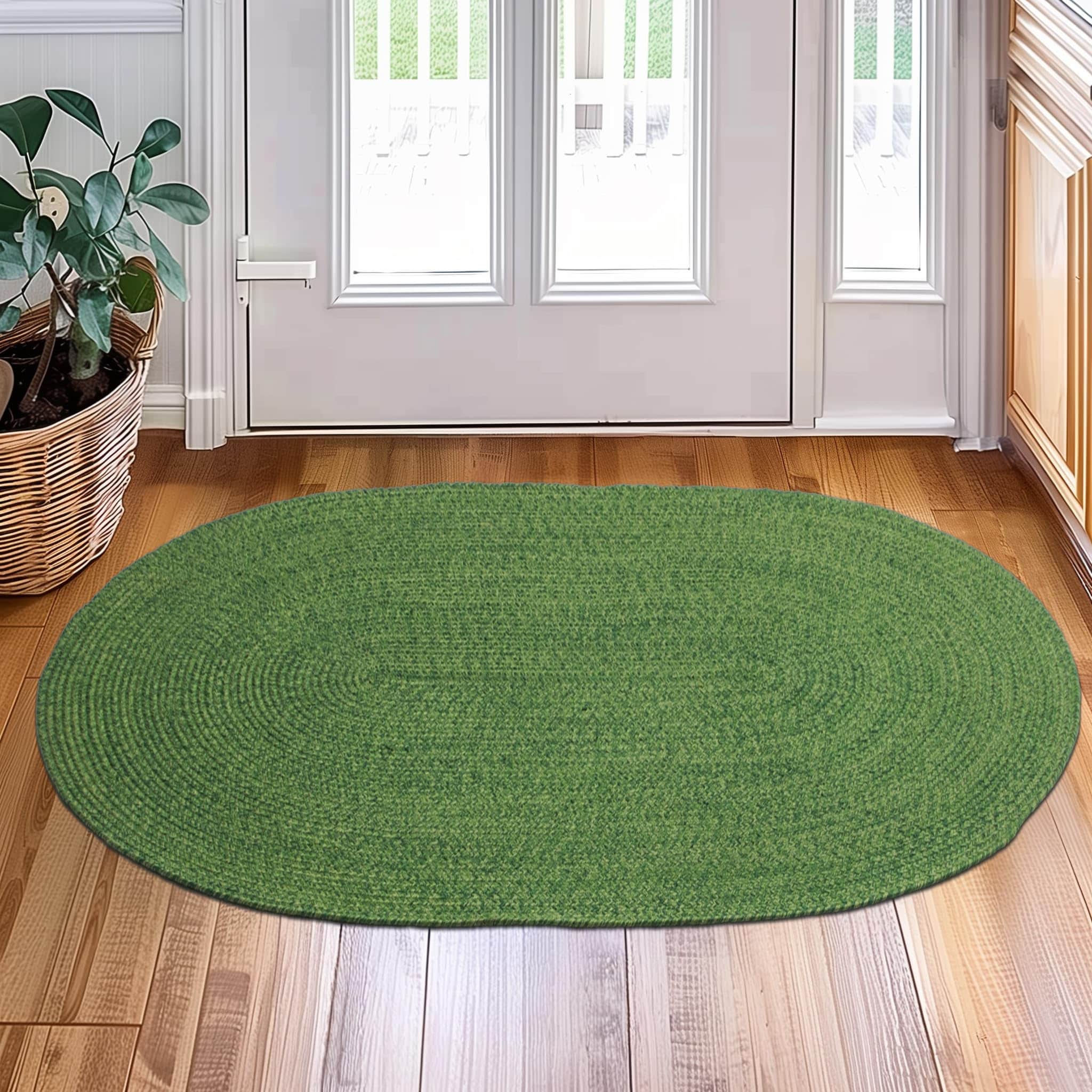 Green Multicolor Indoour Outdoor Braided Kitchen Rug