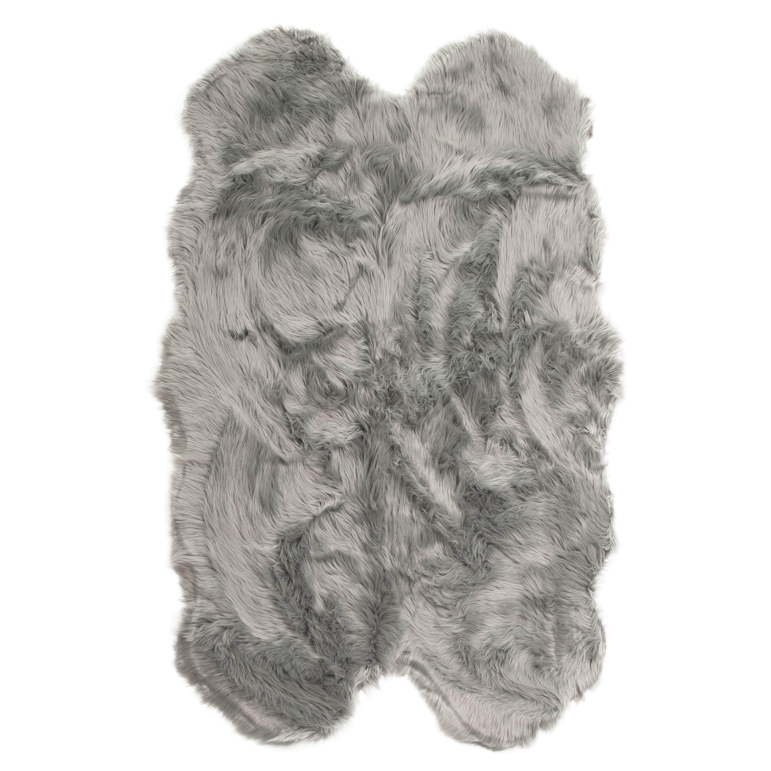 Gray Serene Faux Fur Solid Fake Sheepskin Rug