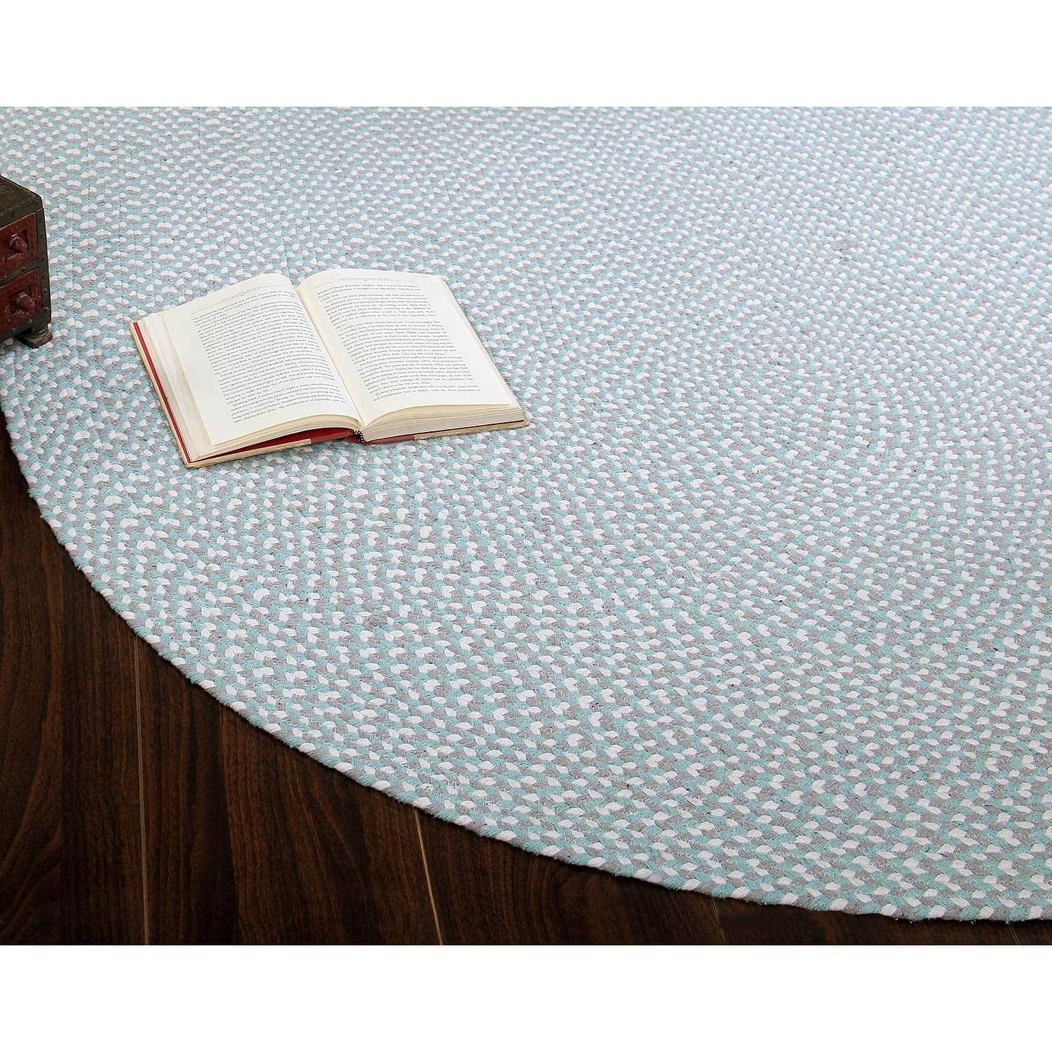Teal, White, Gray Tri-Color Soft Cotton Braided Rug