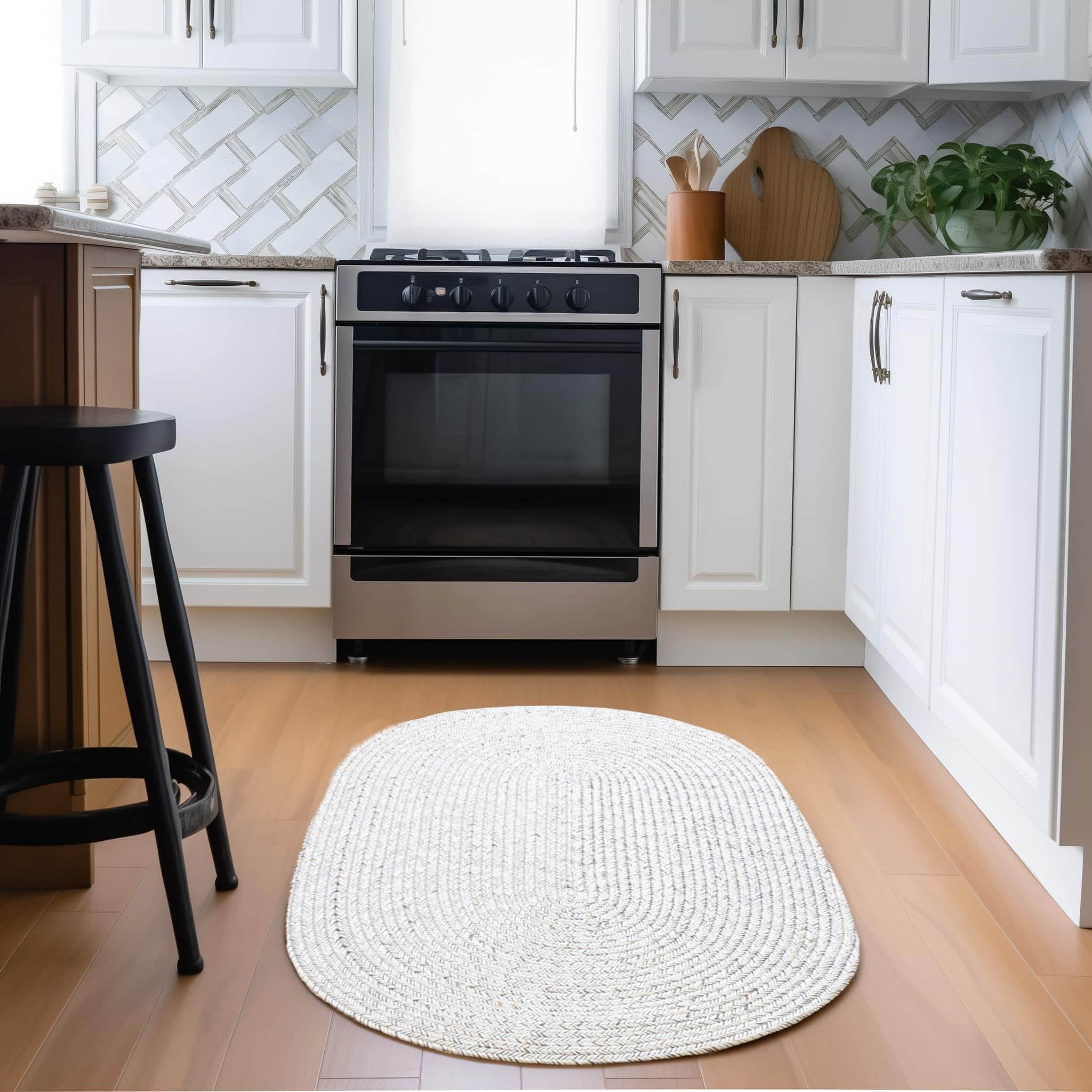 Ivory Braided Rug - Reversible Solid Constrution - Indoor Outdoor & Kitchen Ready