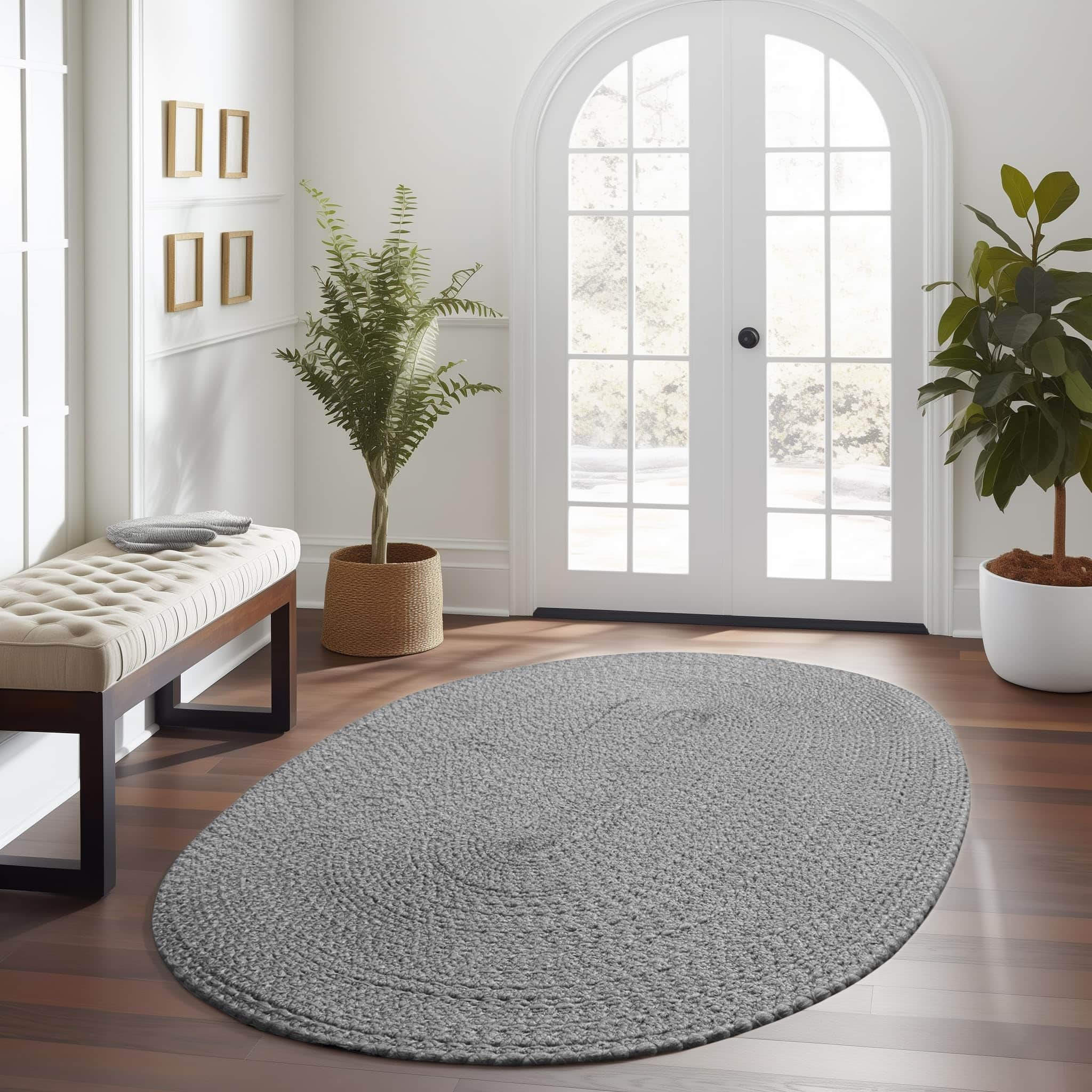 Gray Braided Rug - Reversible Solid Constrution - Indoor Outdoor