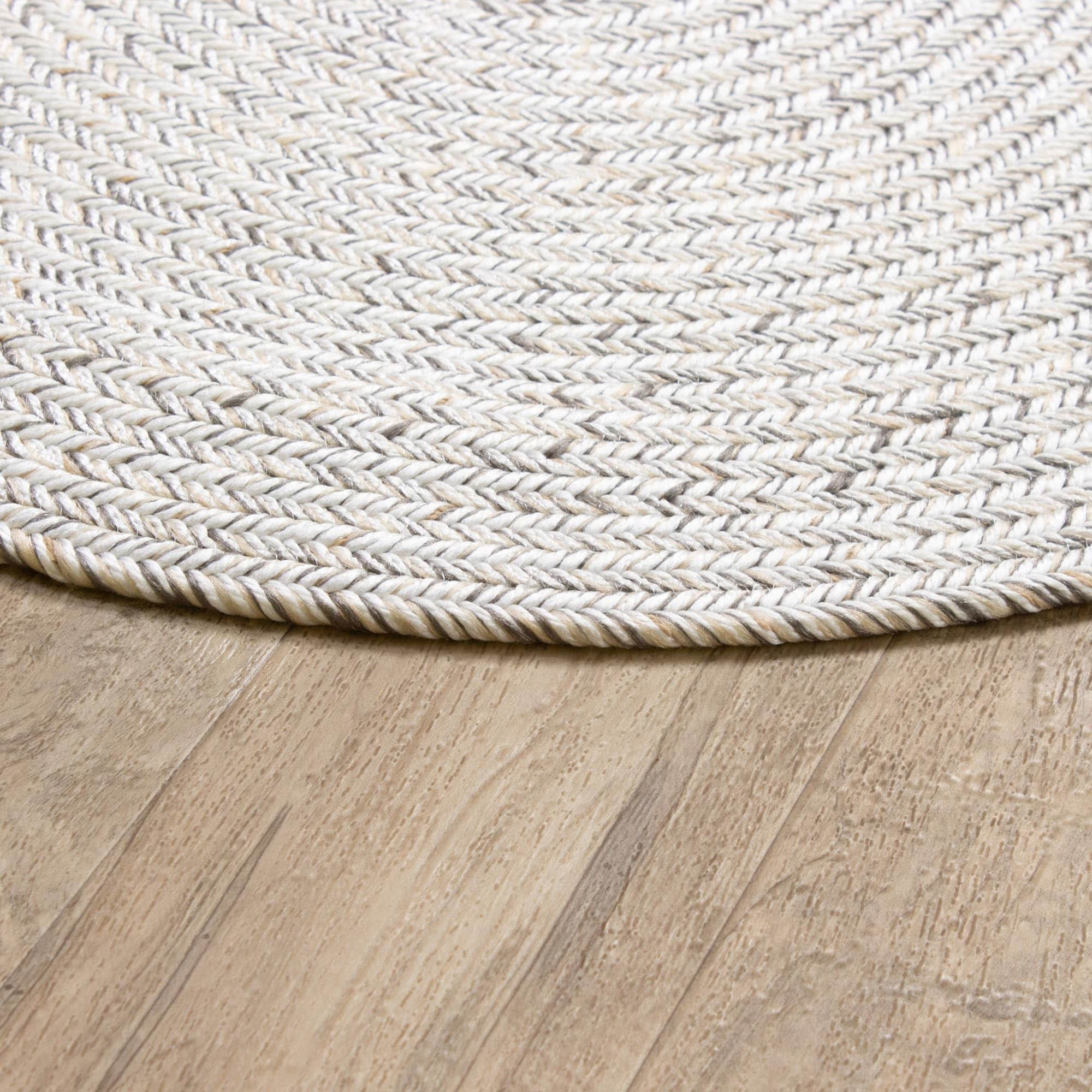 Ivory Braided Rug - Reversible Solid Constrution - Indoor Outdoor & Kitchen Ready