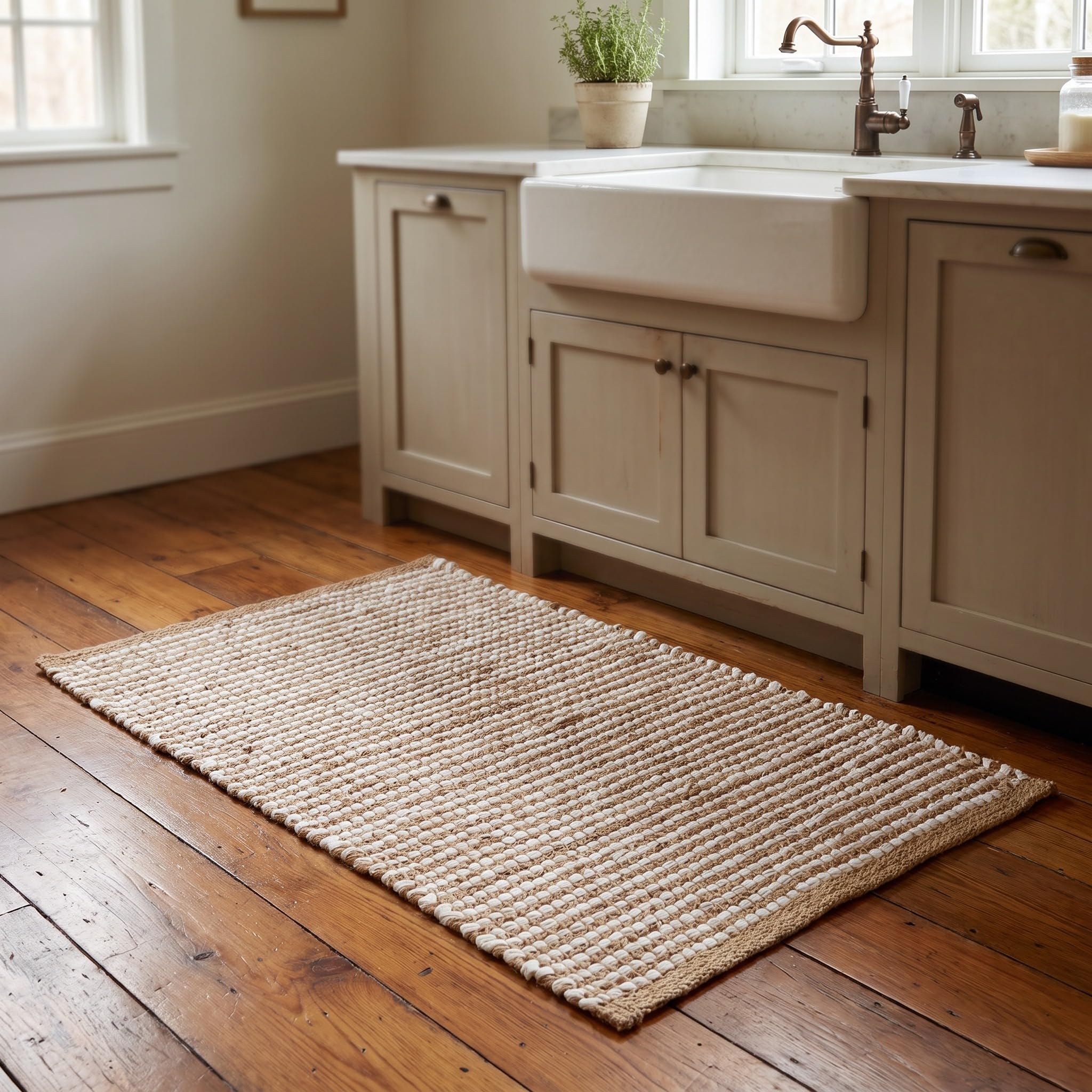 Natural Jute & Chindi Woven Rug - Terra JC02