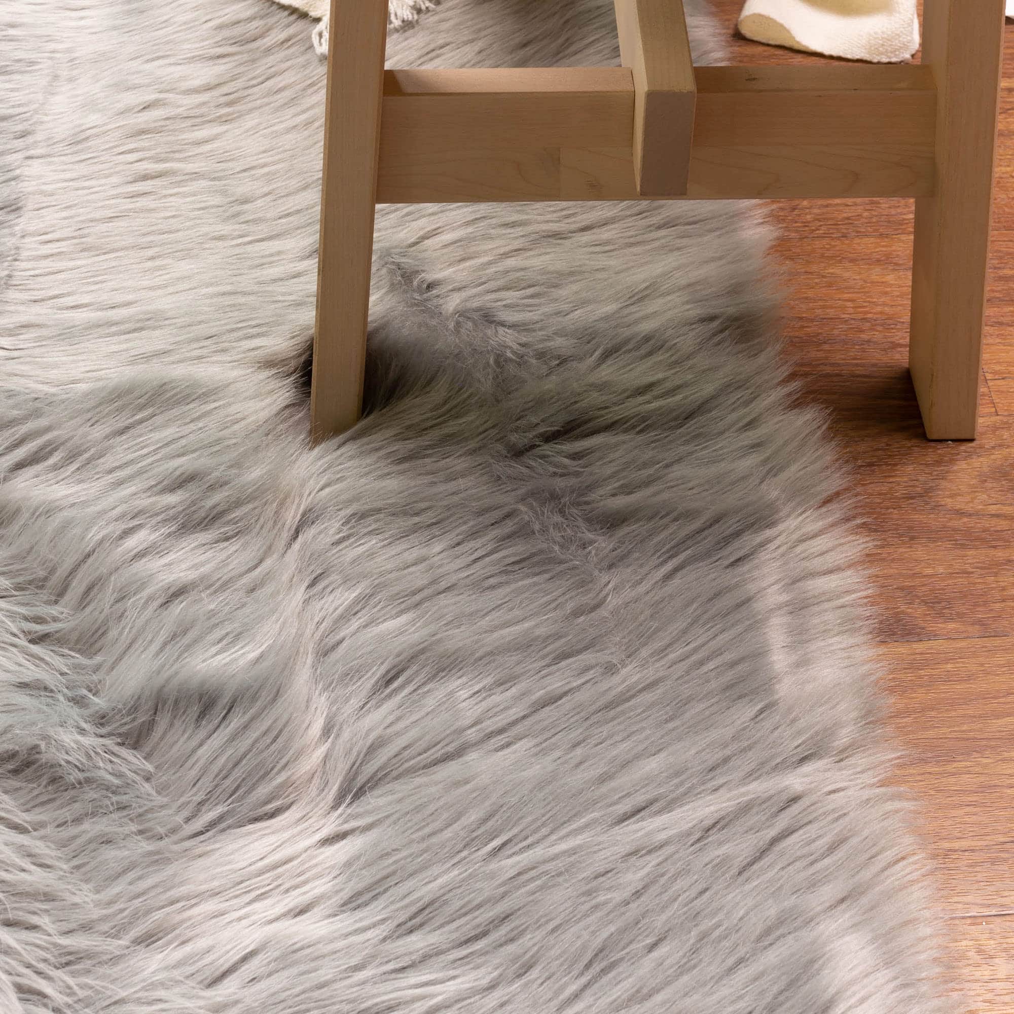 Gray Serene Faux Fur Solid Fake Sheepskin Rug