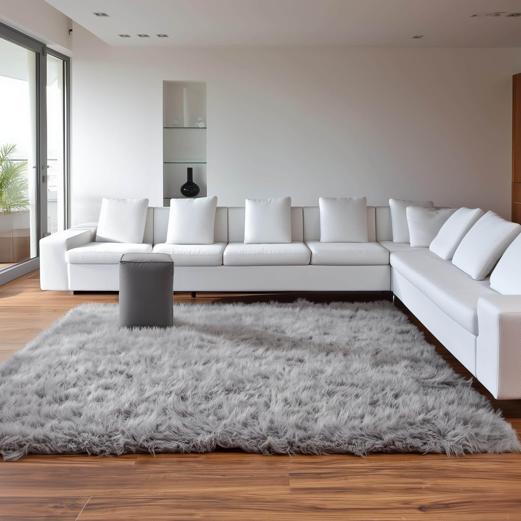 Gray Serene Faux Fur Solid Fake Sheepskin Rug