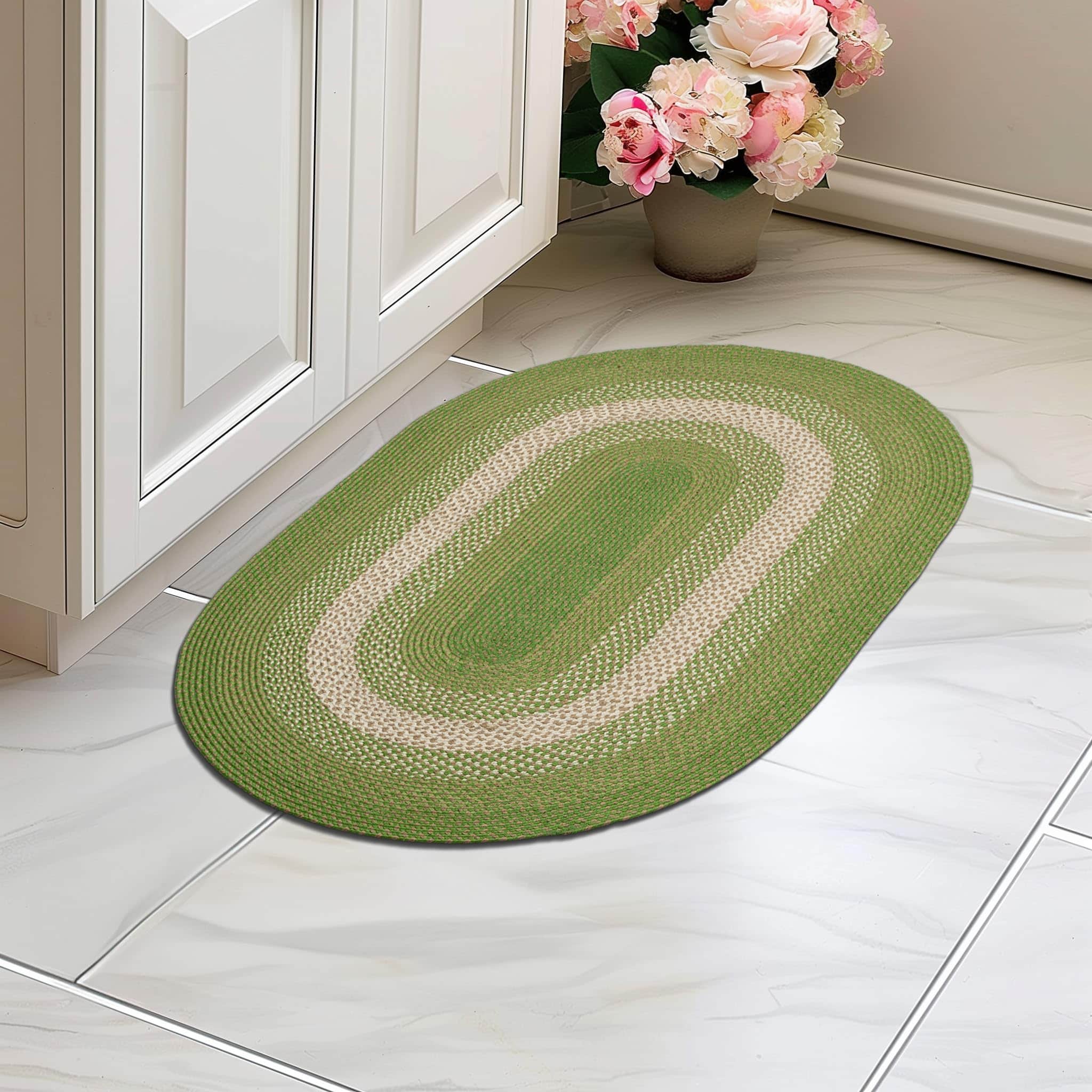 Dark Green Indoor Outdoor Braided Rug for Patios, Porches and Kitchens - Bradford Collection