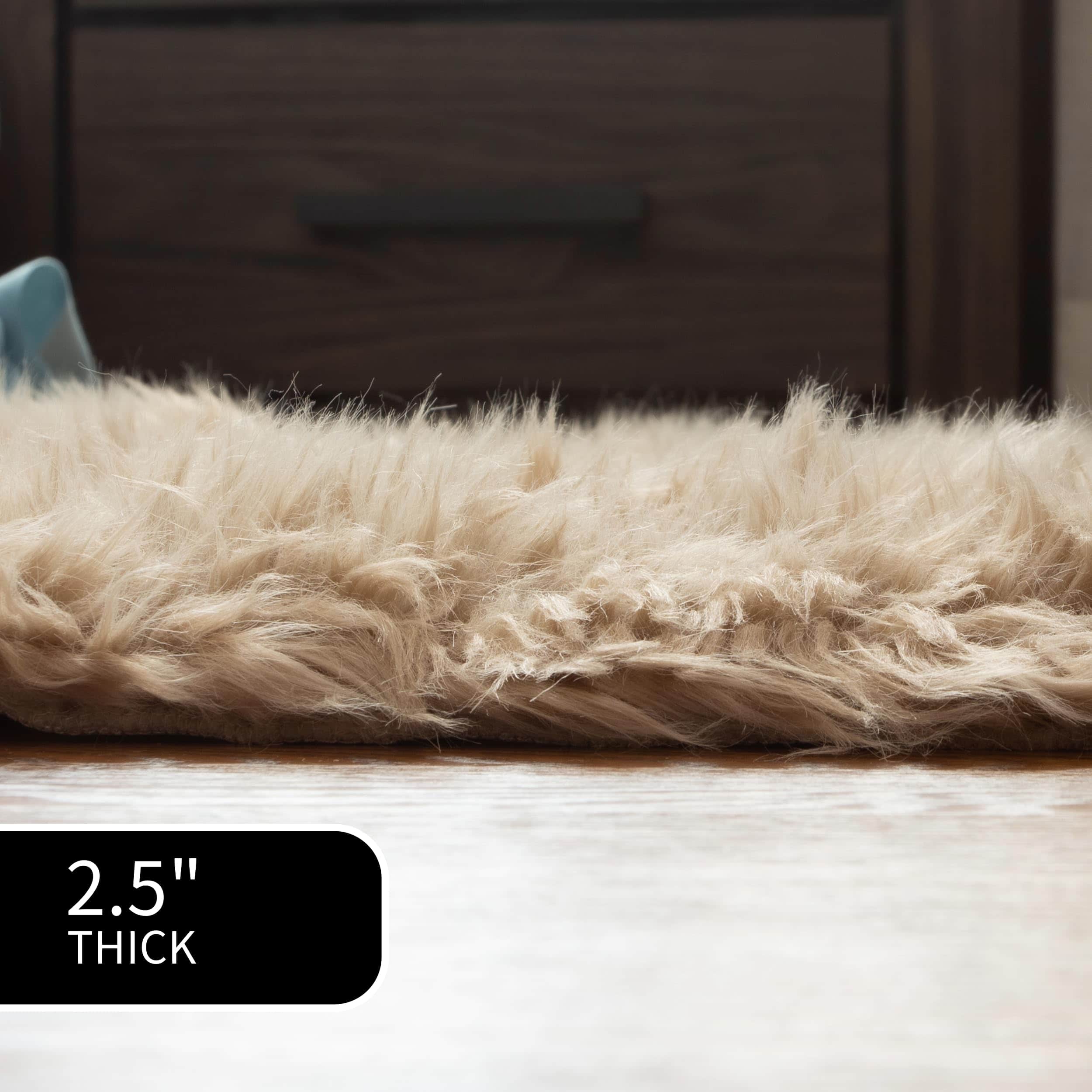 Light Brown Serene Faux Fur Solid Fake Sheepskin Rug