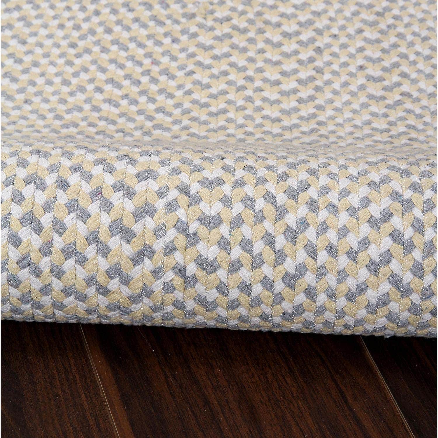 Yellow, White, Gray Tri-Color Soft Cotton Braided Rug