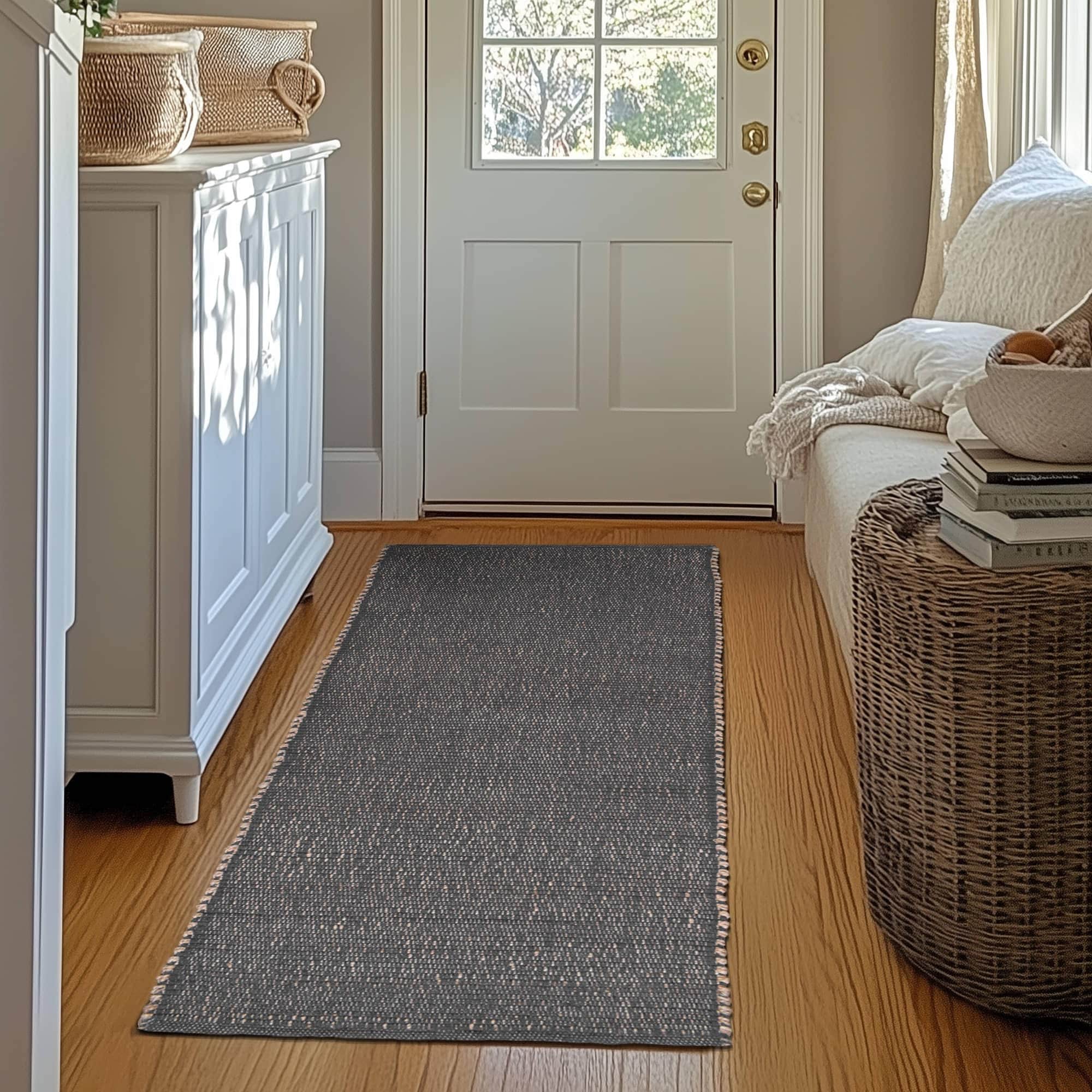 Charcoal Gray Jute & Cotton Woven Rug - Simple Farmhouse Reversible Rug