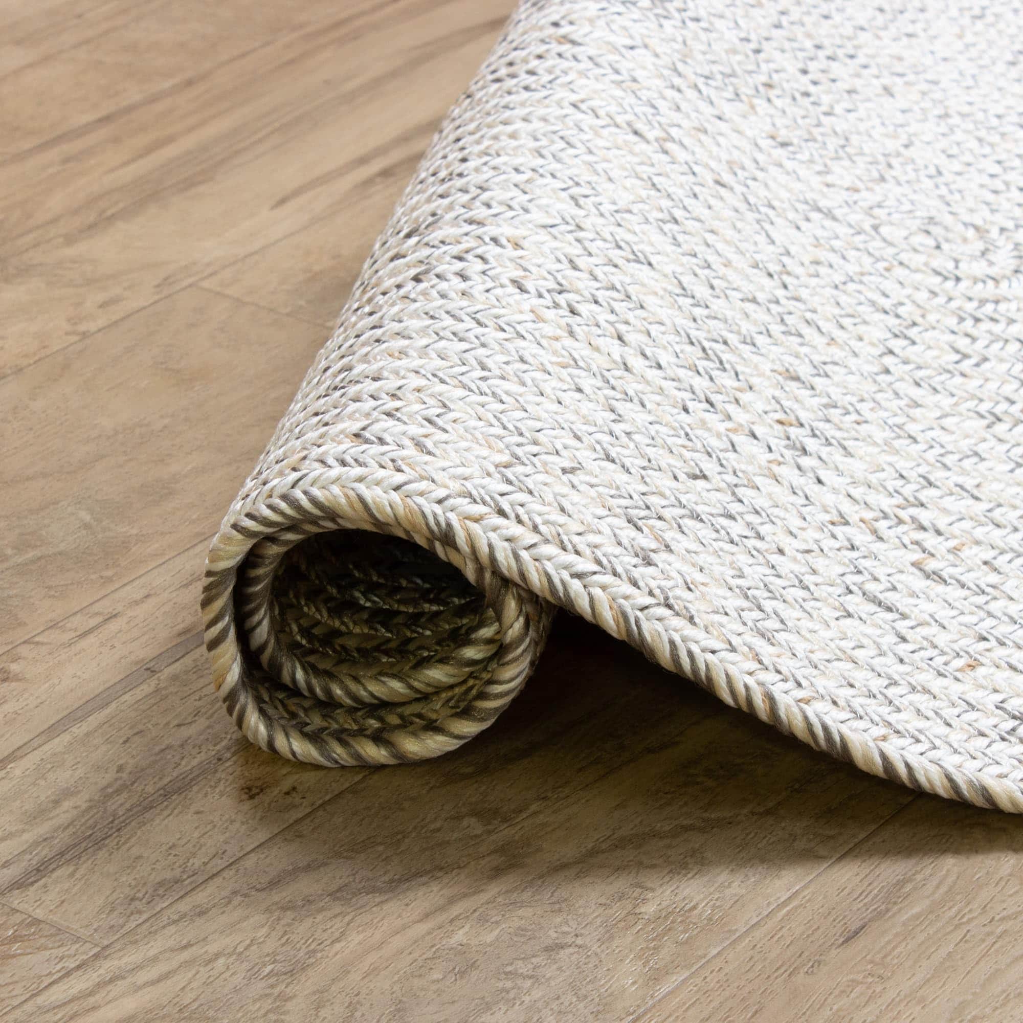 Ivory Braided Rug - Reversible Solid Constrution - Indoor Outdoor & Kitchen Ready