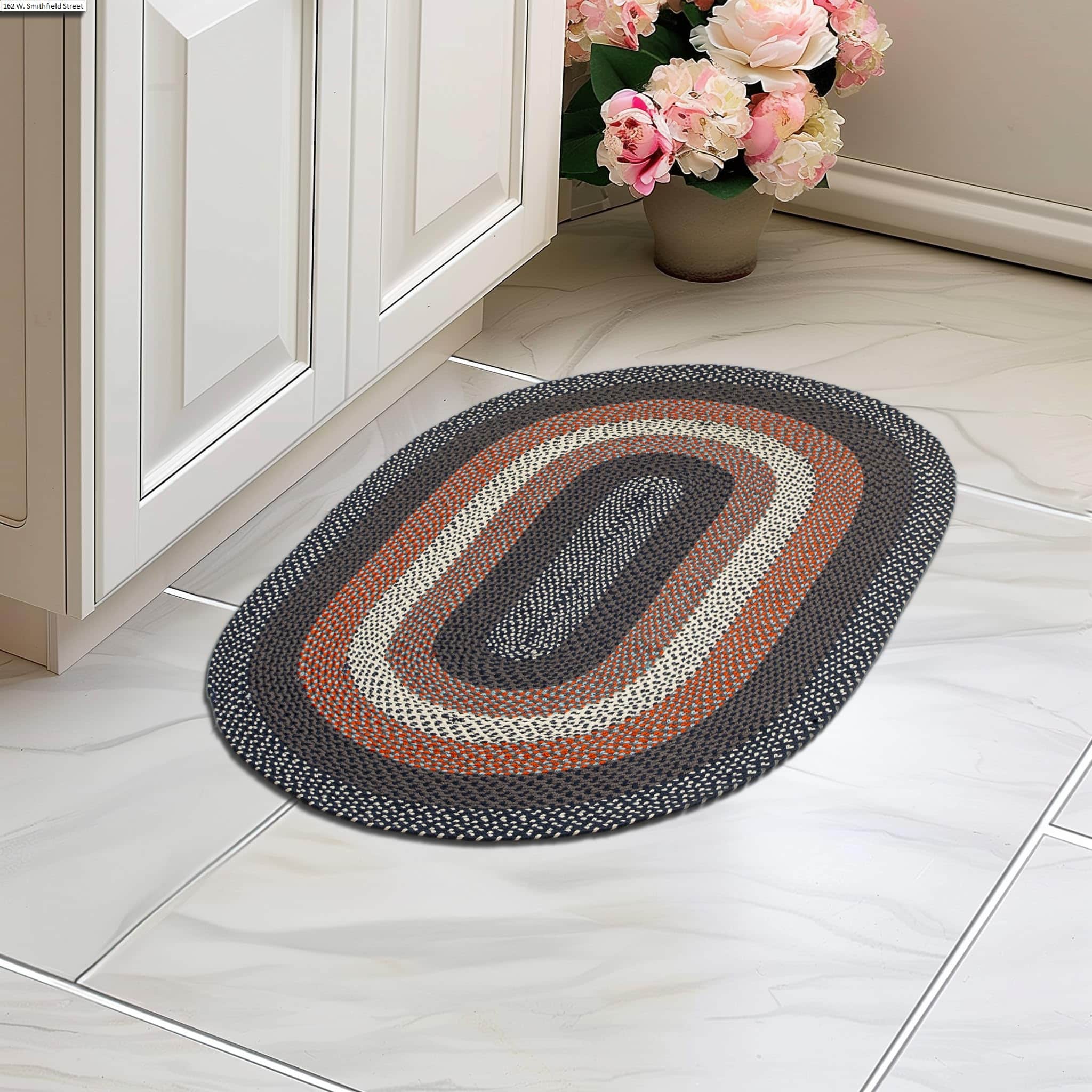 Navy Indoor Outdoor Braided Rug for Patios, Porches and Kitchens - Bradford Collection