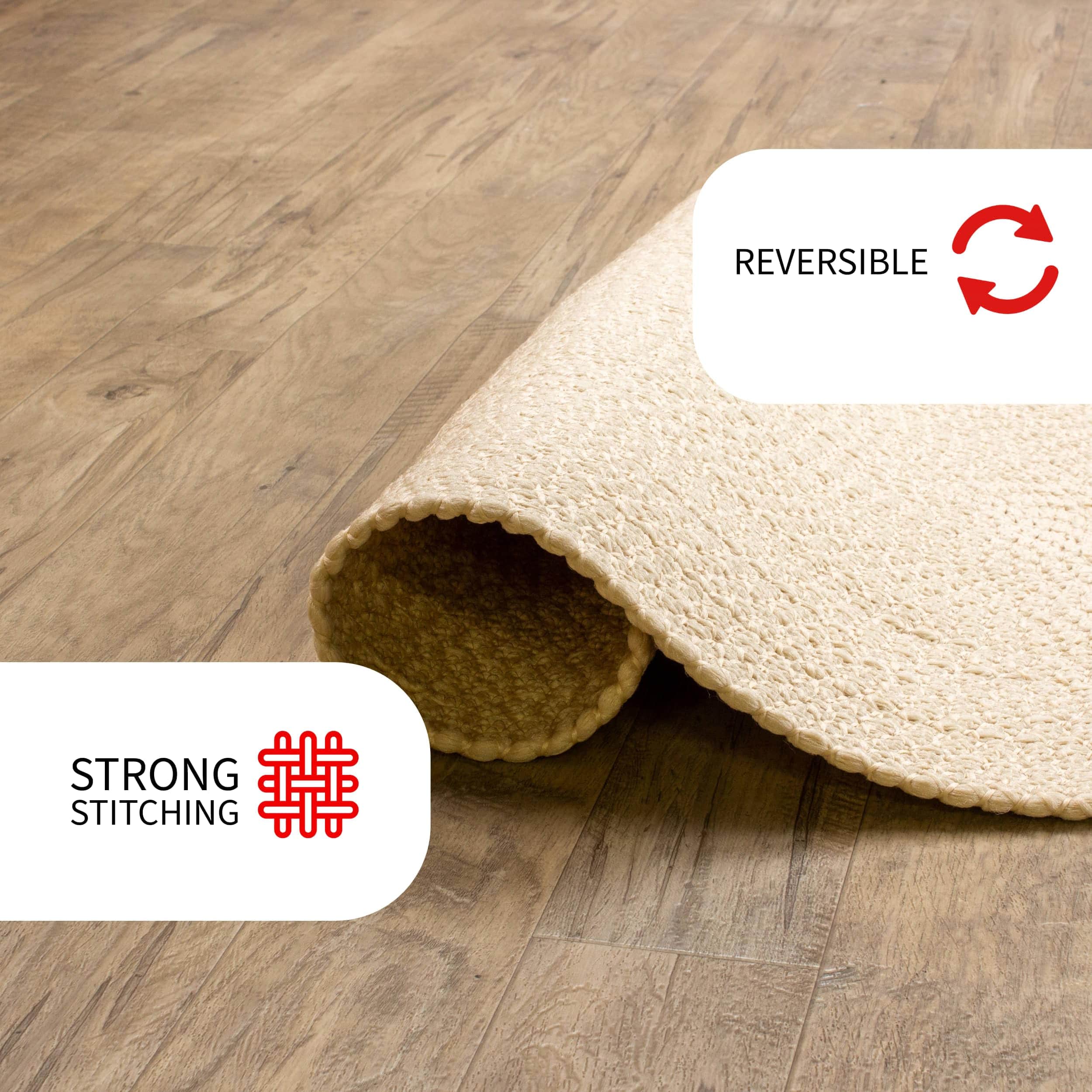 Beige Braided Rug - Reversible Solid Constrution - Indoor Outdoor