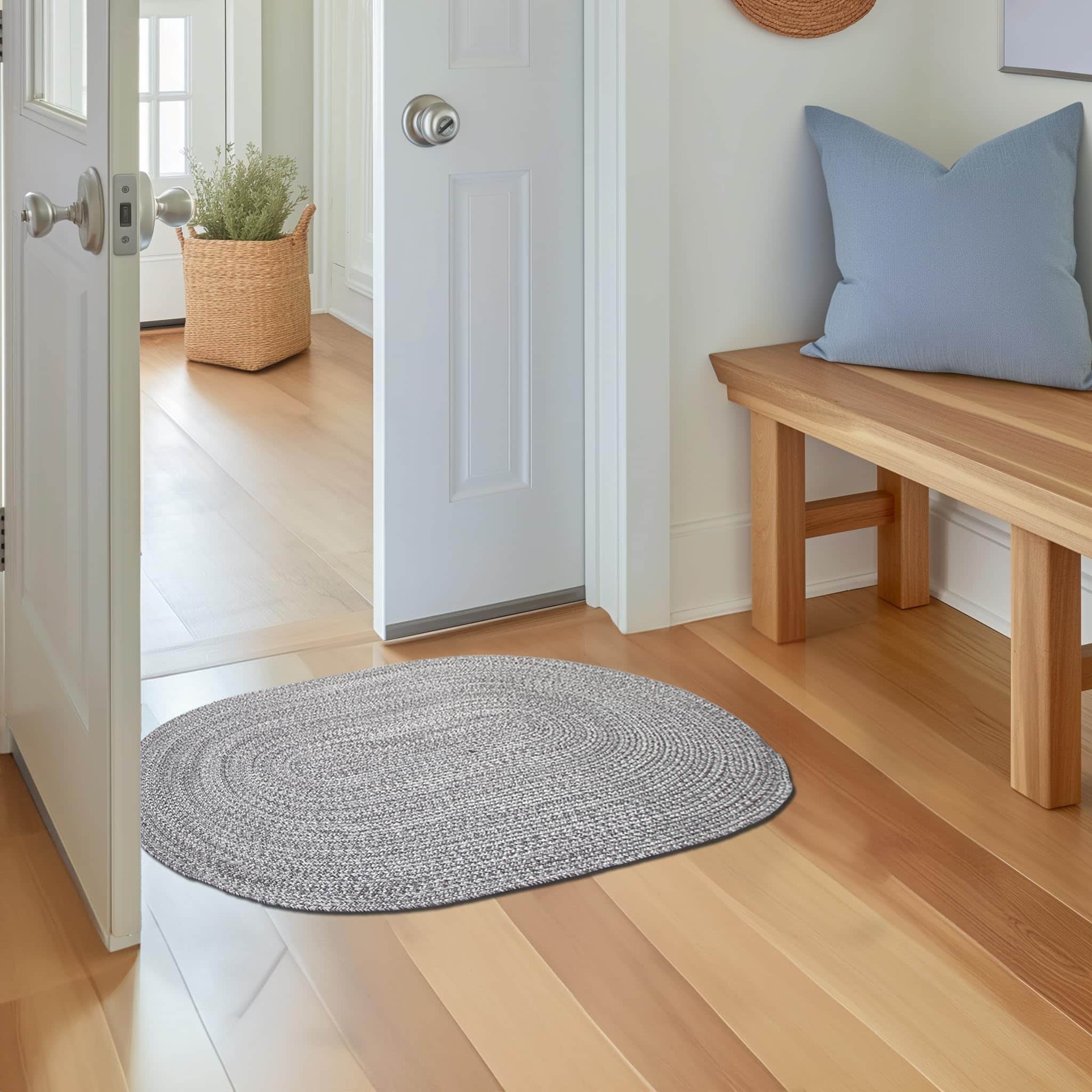 Charcoal, Gray, Light Gray, White Indoour Outdoor Braided Kitchen Rug