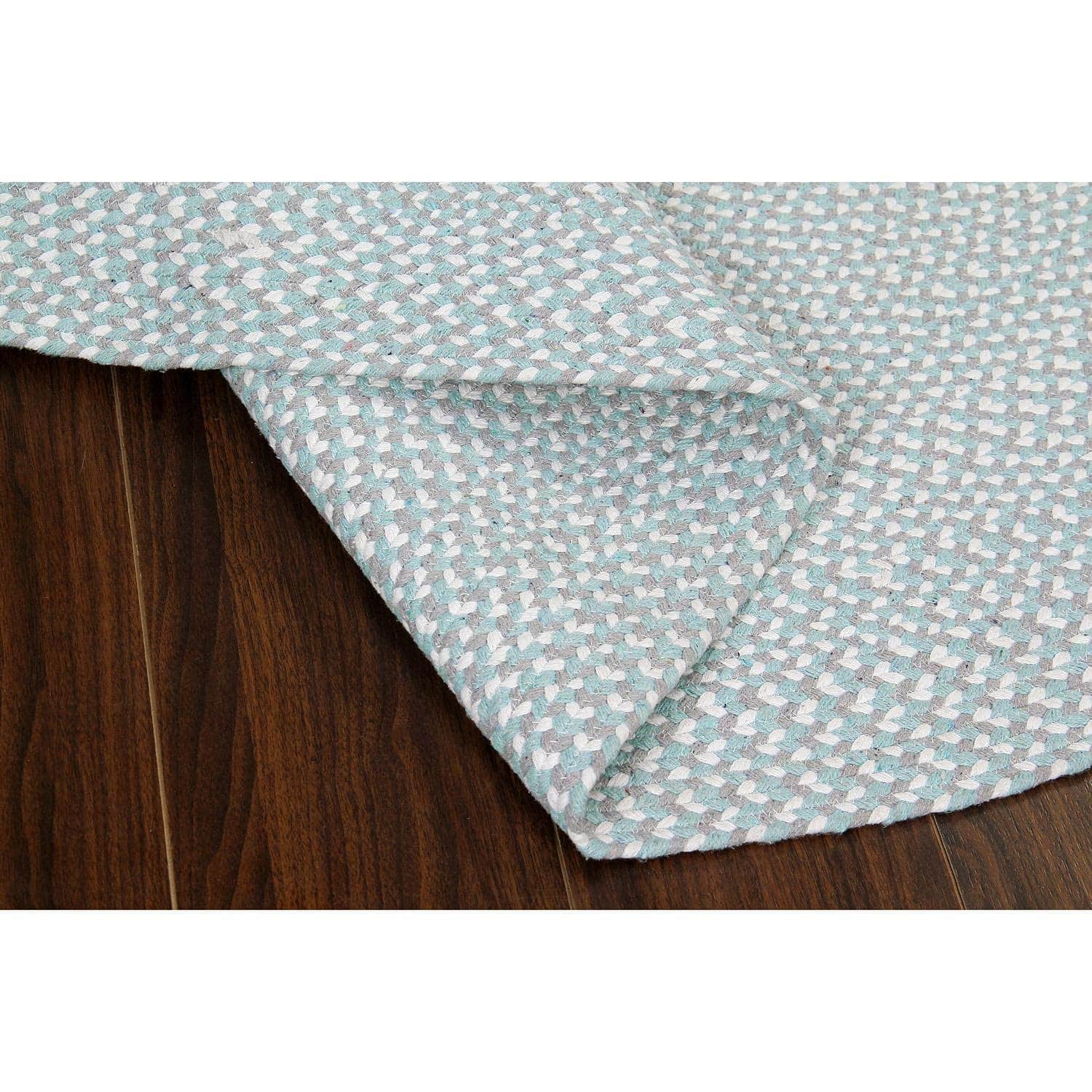 Teal, White, Gray Tri-Color Soft Cotton Braided Rug