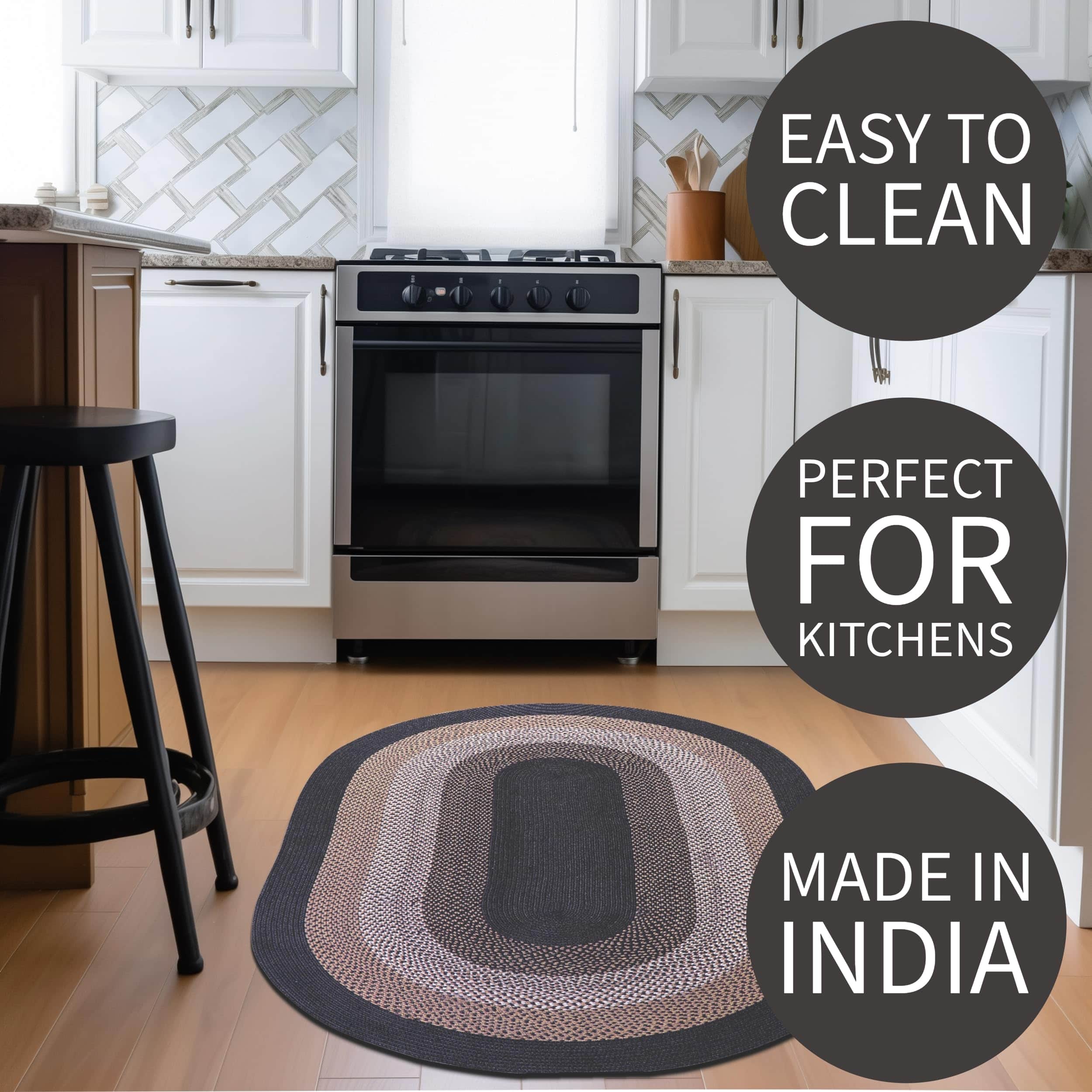 Taupe, Gray Indoor Outdoor Braided Rug for Patios, Porches and Kitchens - Bradford Collection