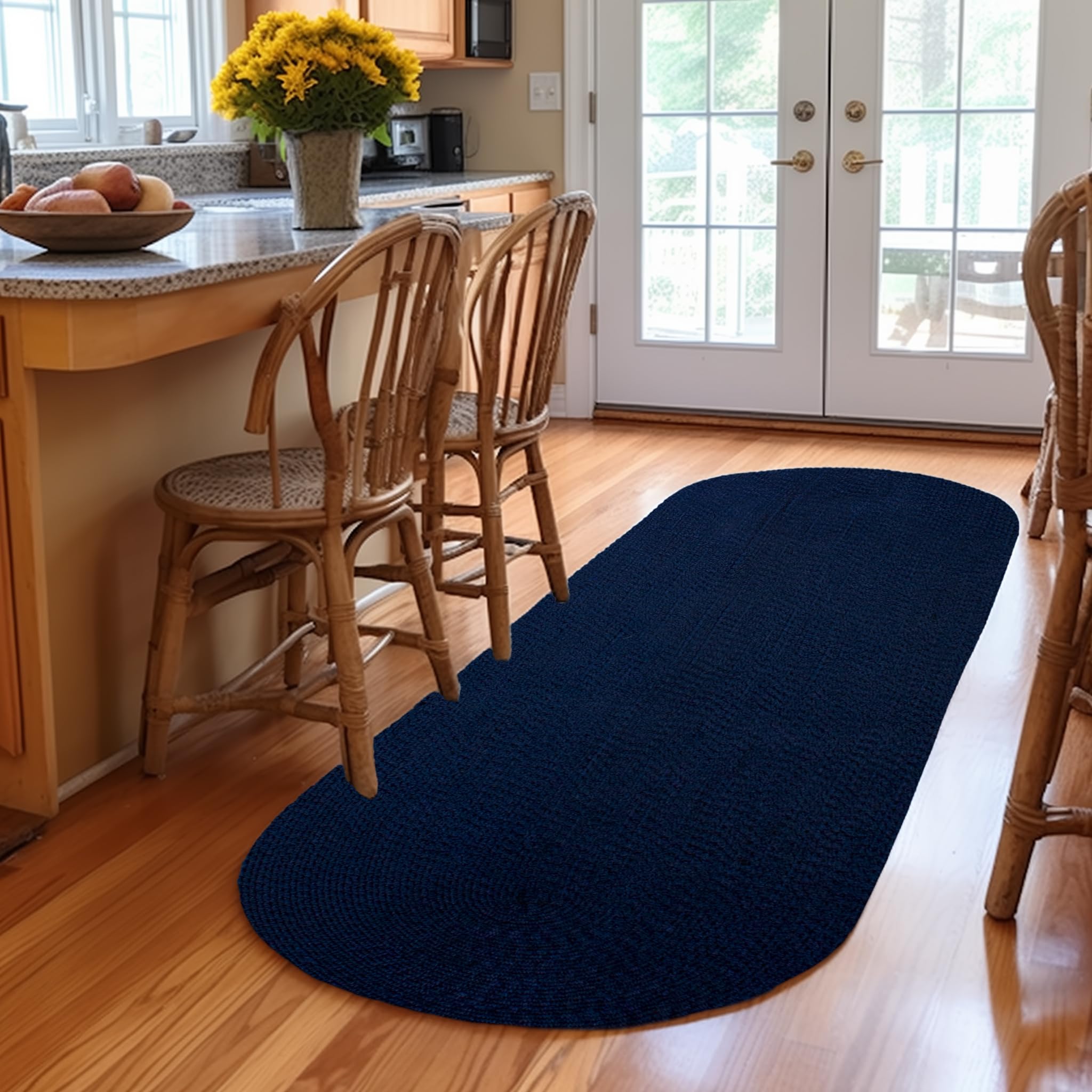 Navy Braided Rug - Reversible Solid Constrution - Indoor Outdoor