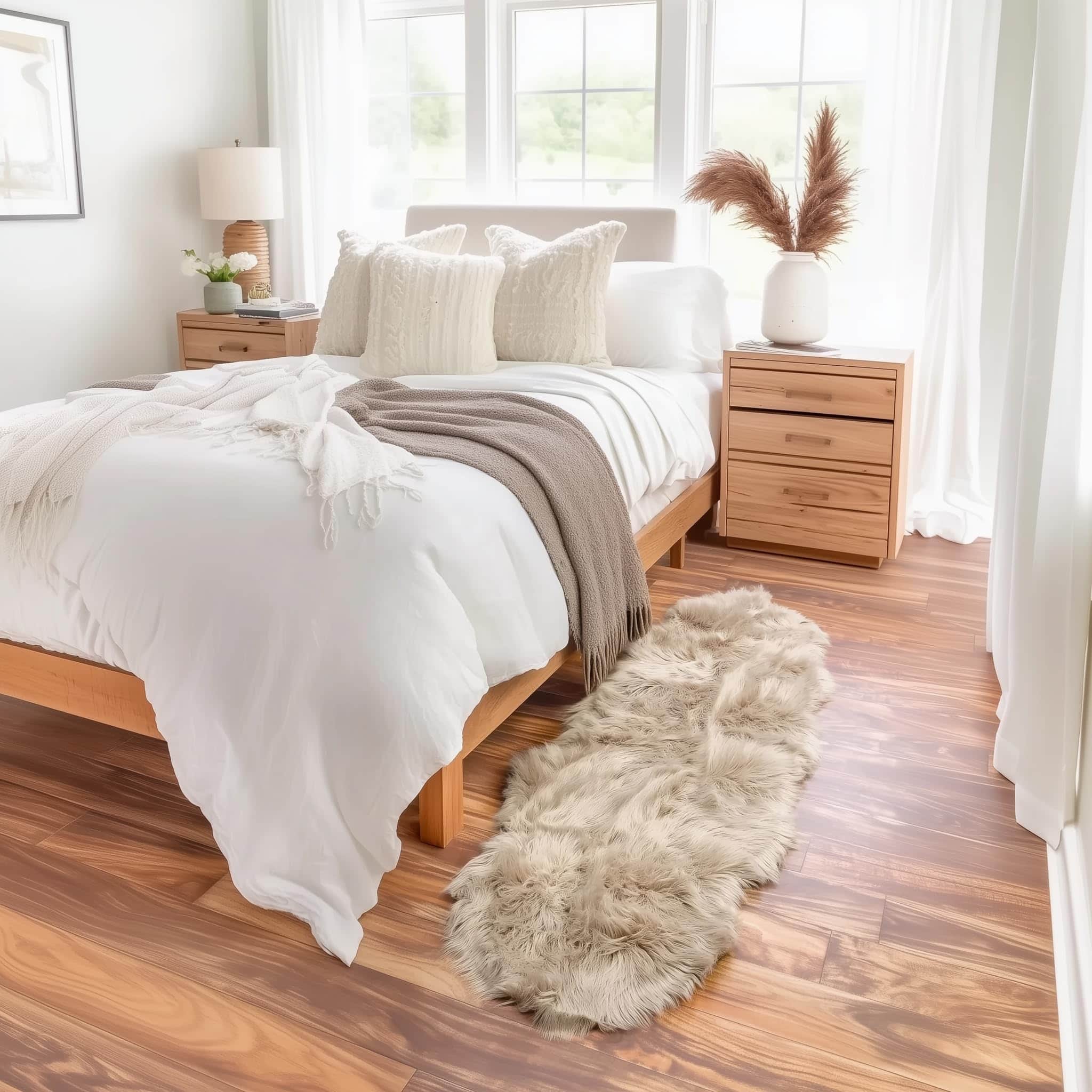 Light Brown Serene Faux Fur Solid Fake Sheepskin Rug