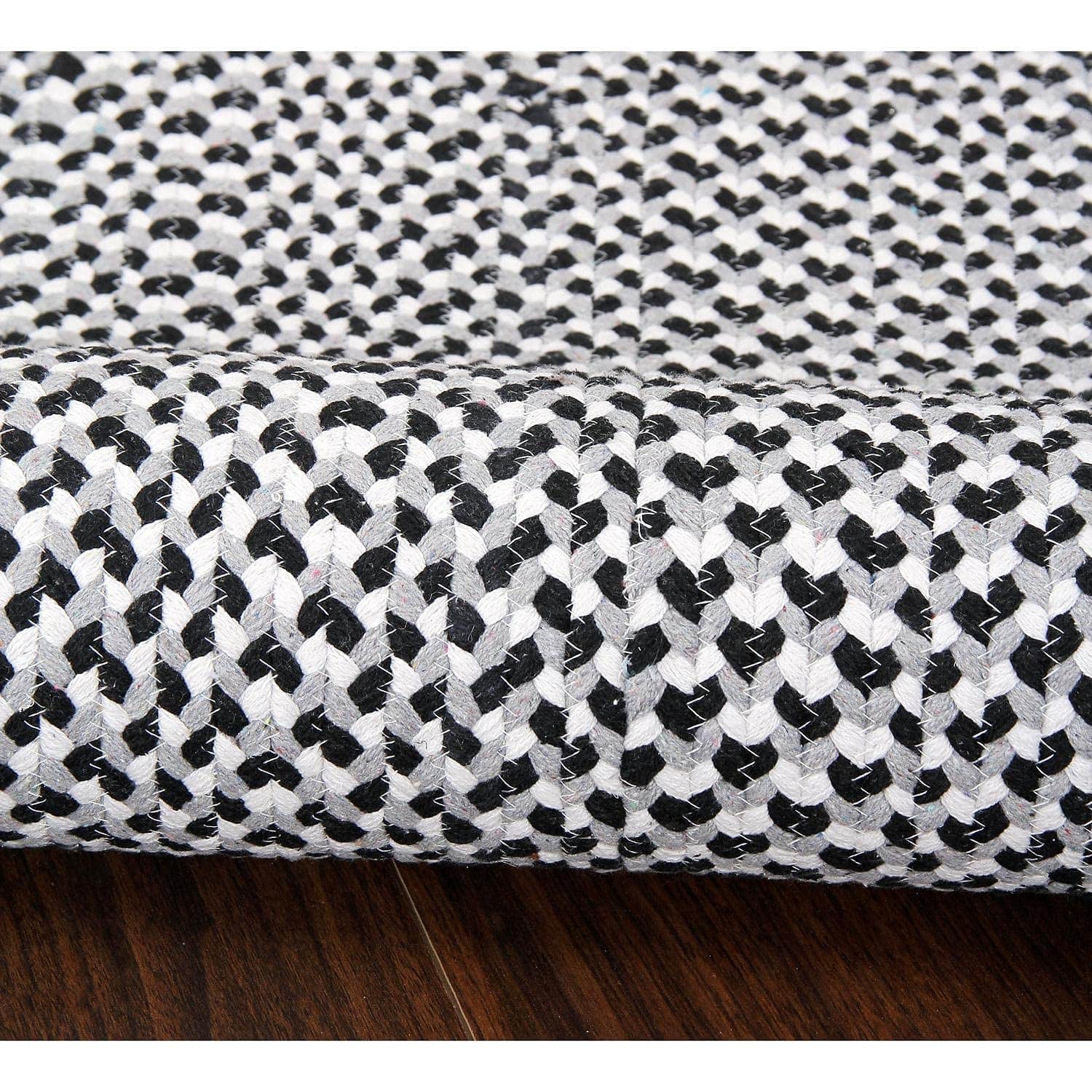 Black, White, Gray Tri-Color Soft Cotton Braided Rug